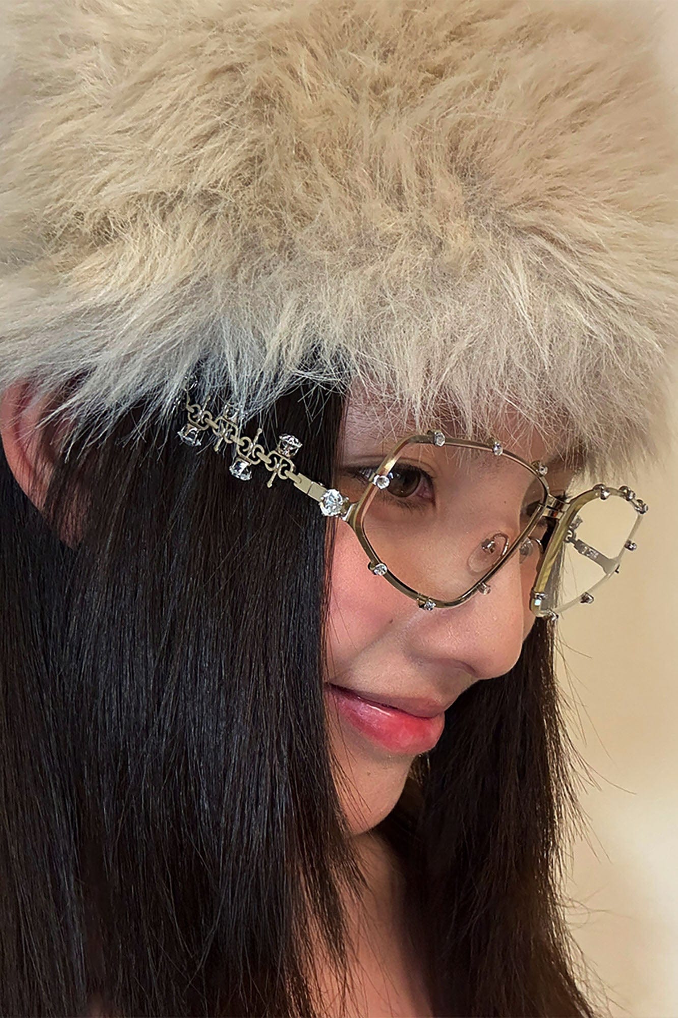 DAMAGE ASIA Embellished Crystal-Rim Angular Glasses, premium urban and streetwear designers apparel on PROJECTISR.com, DAMAGE ASIA