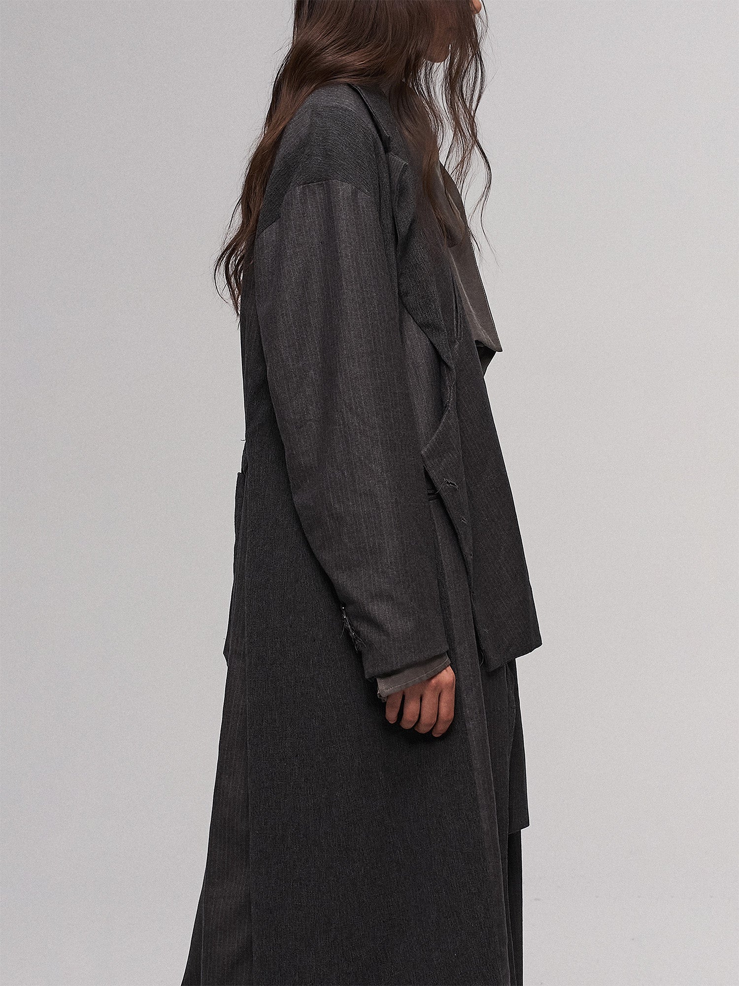 ILNya Nieternite Nifutur Asym Pinstriped Splice Long Coat