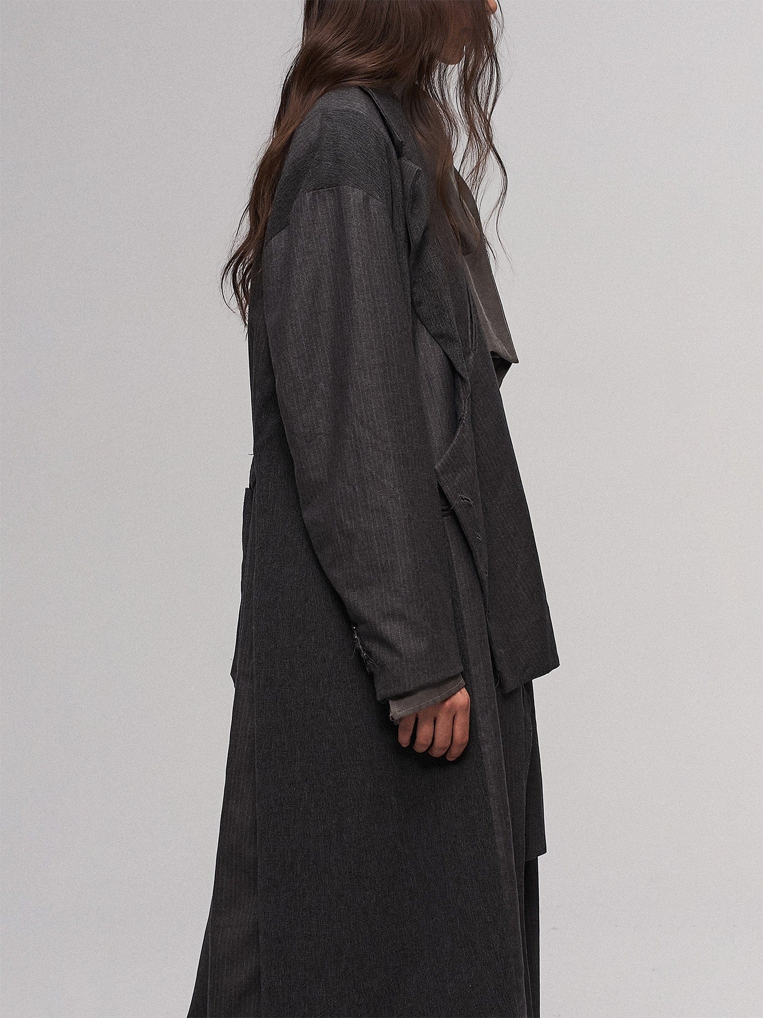 ILNya Nieternite Nifutur Asym Pinstriped Splice Long Coat