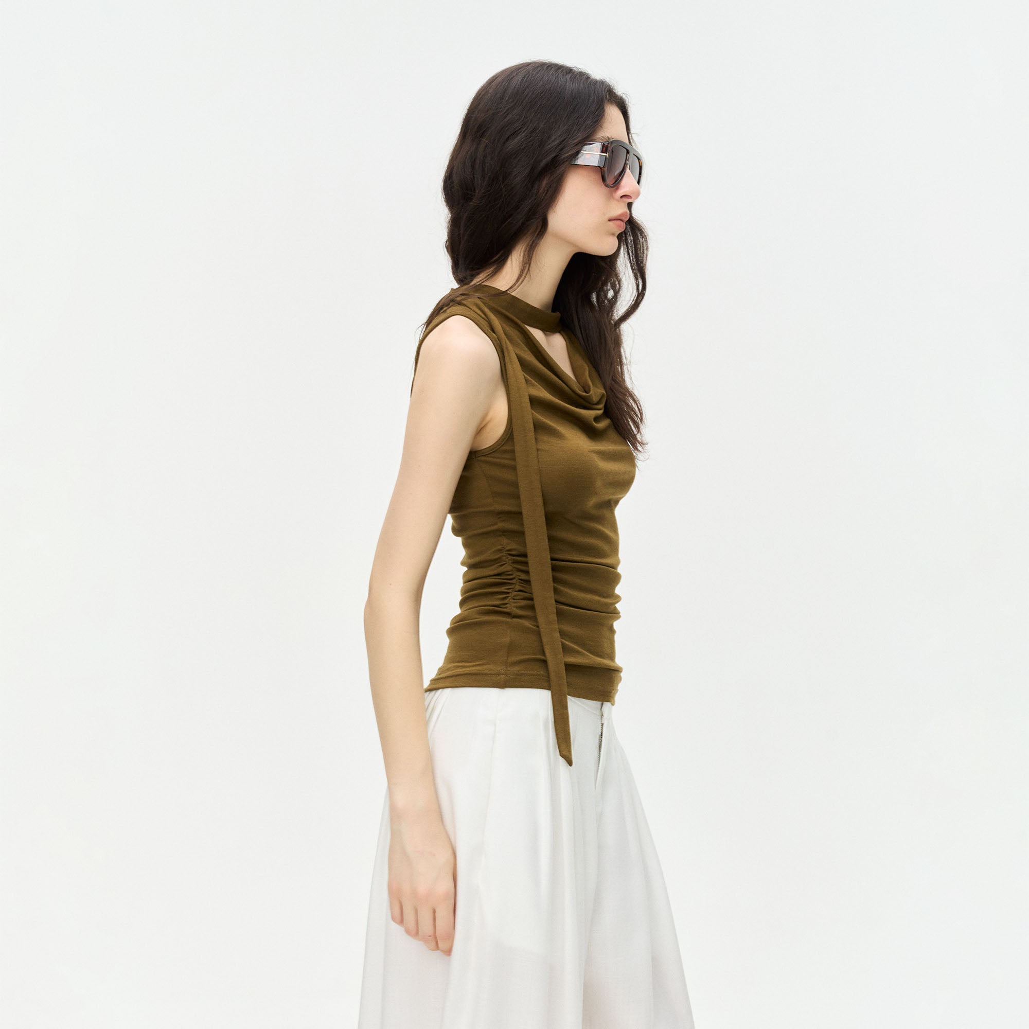 LEONSENSE Choker-Neck Draped Sleeveless Top
