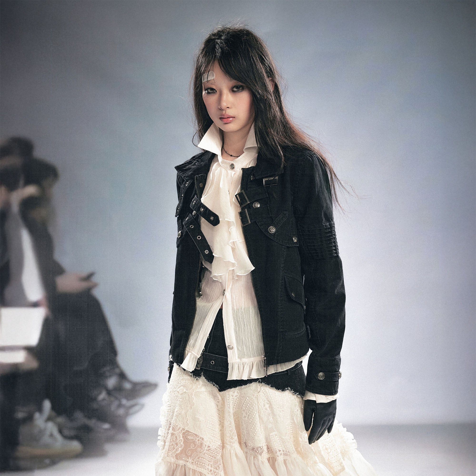 CESTNOUS Detachable Buckle-Strap Lace-Up Back Jacket