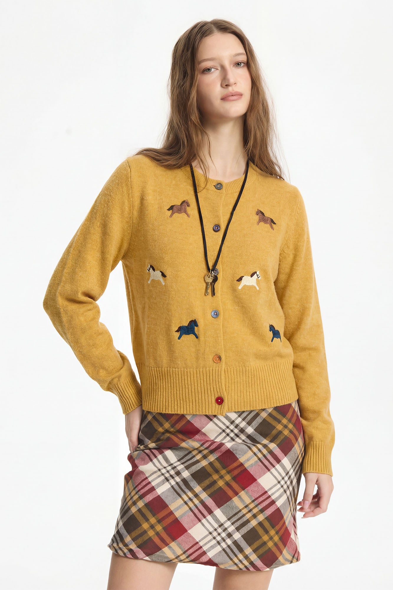 LEONSENSE Pony Embroidered Button Cardigan