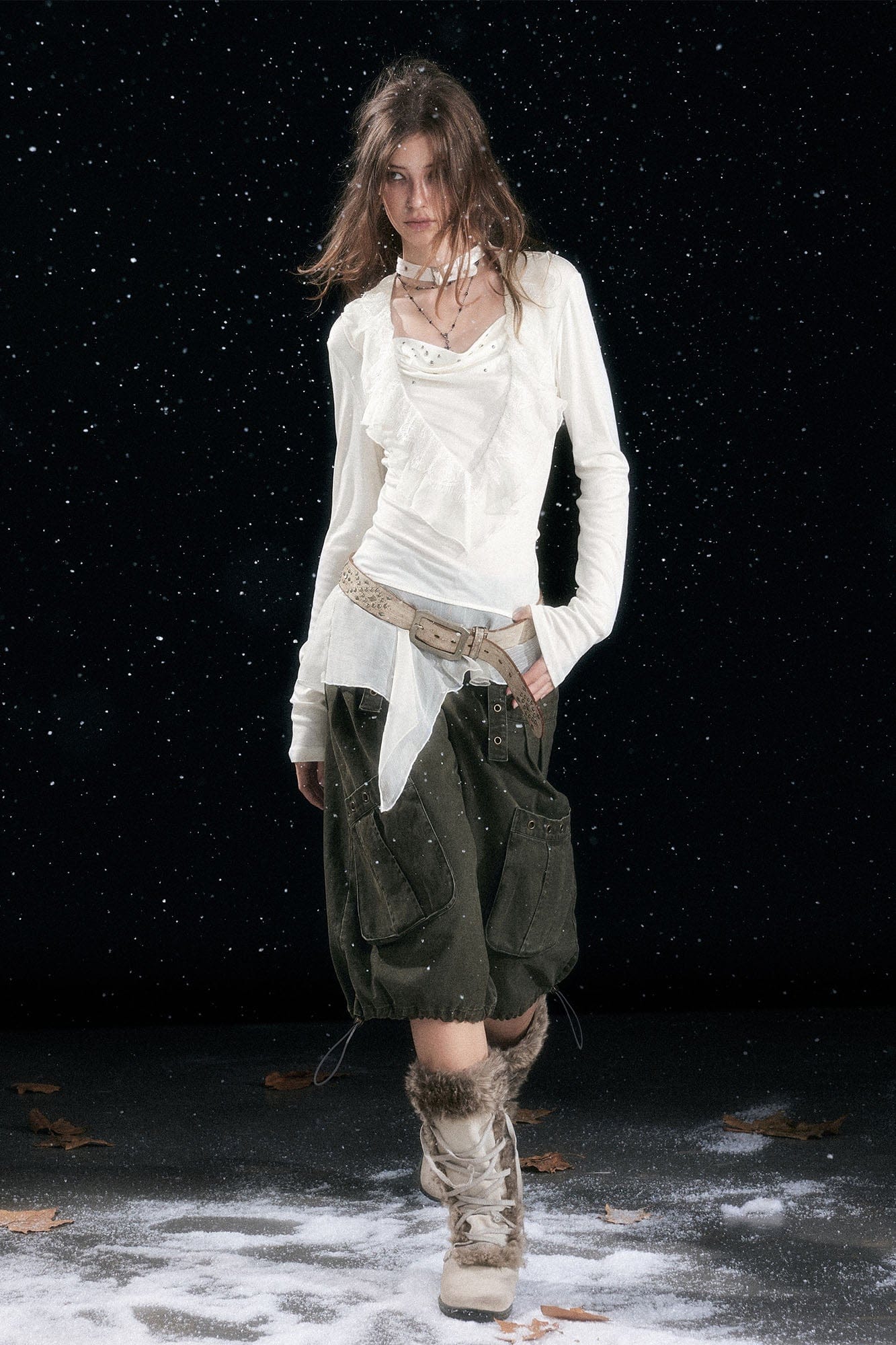 CESTNOUS Studded Ruffled Paneled Top