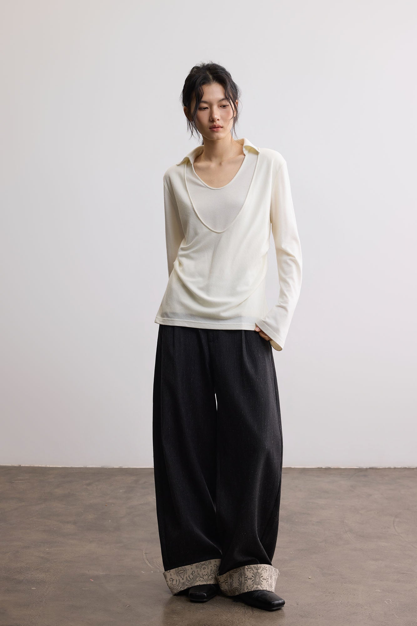SAME FLOW Modern Double-Layered Long-Sleeve Tee