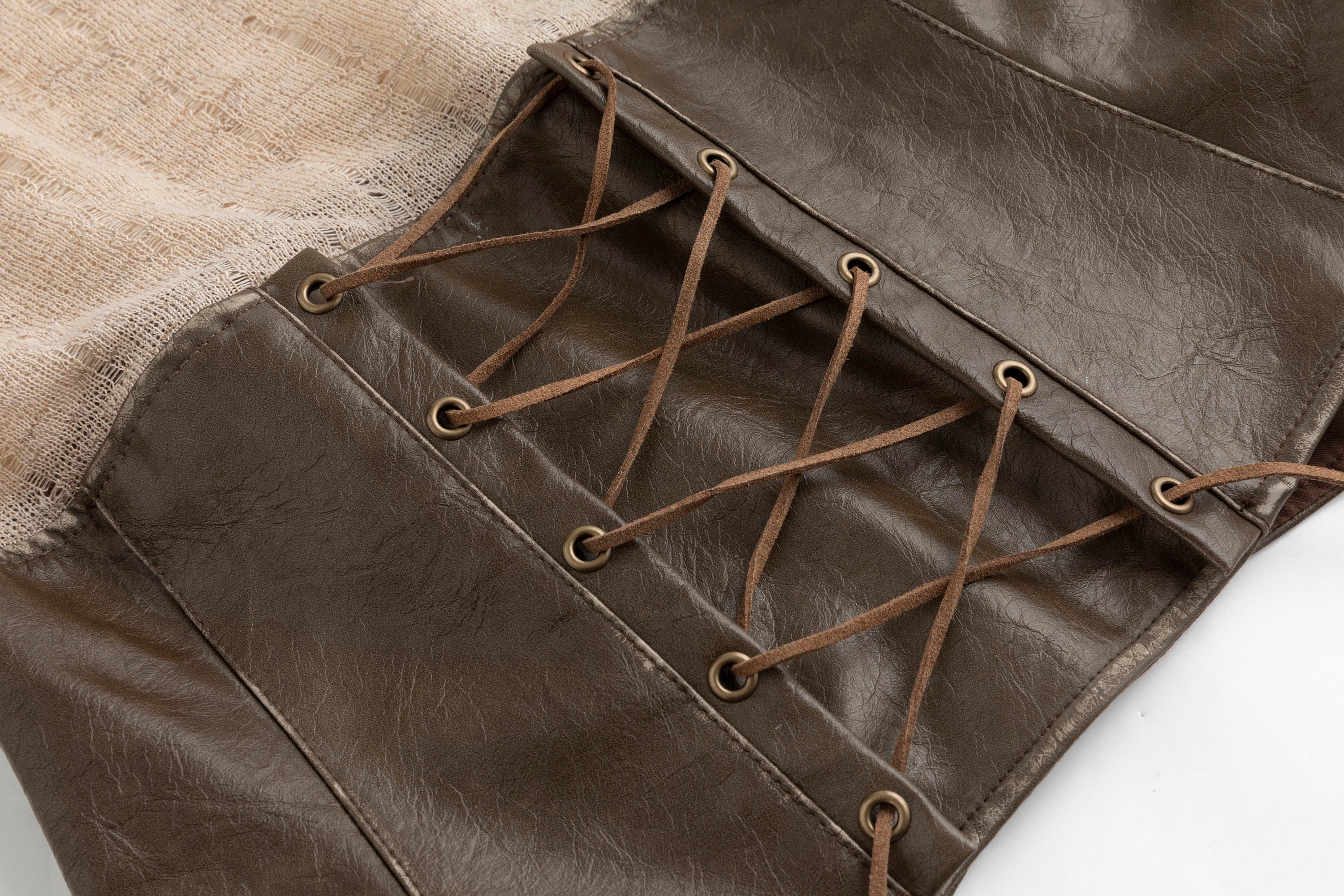 CESTNOUS Faux Leather Corset Draped Knit Top
