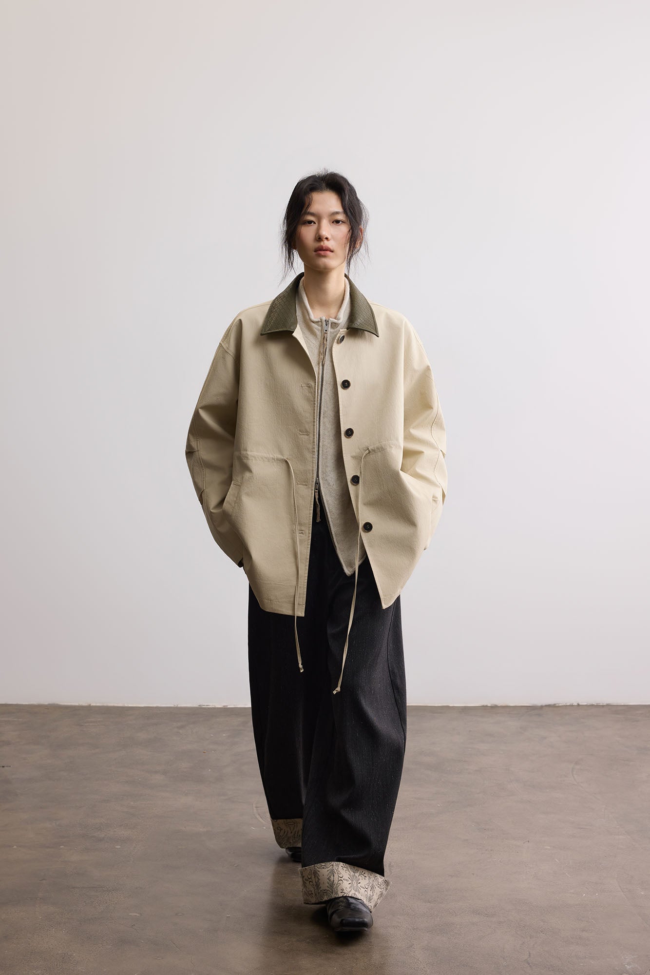 SAME FLOW Woven PU Collar Drawstring Jacket