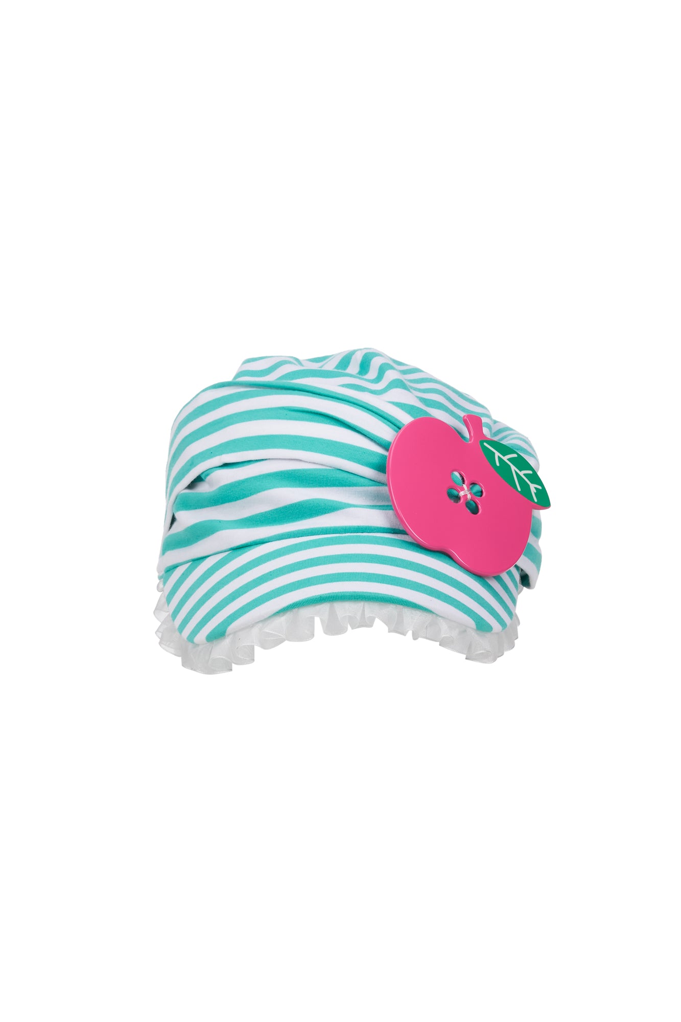 SANB Striped Ruffle Trim Apple Detail Cap