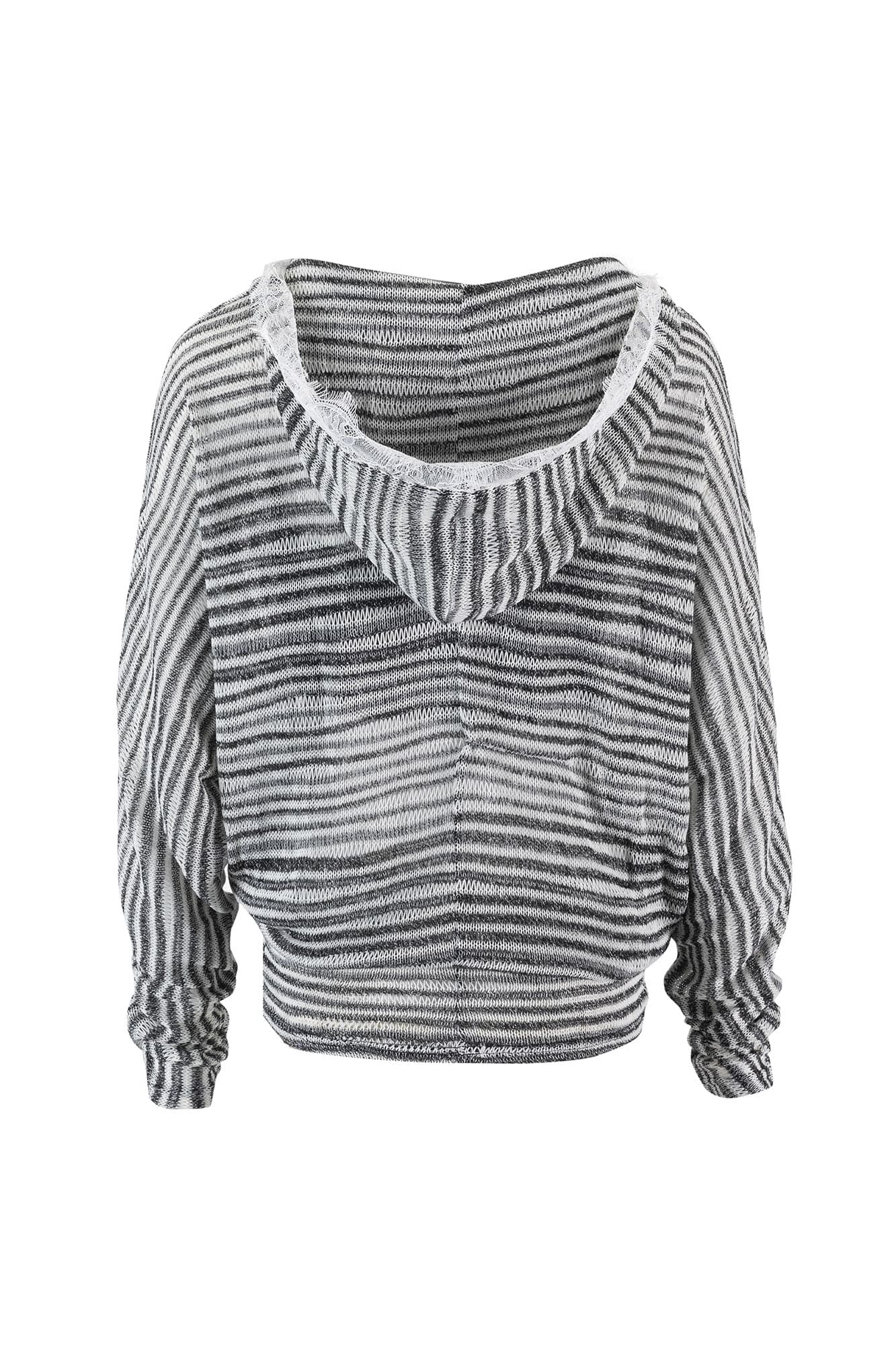 CESTNOUS Striped Sheer Hooded Long-Sleeve Tee