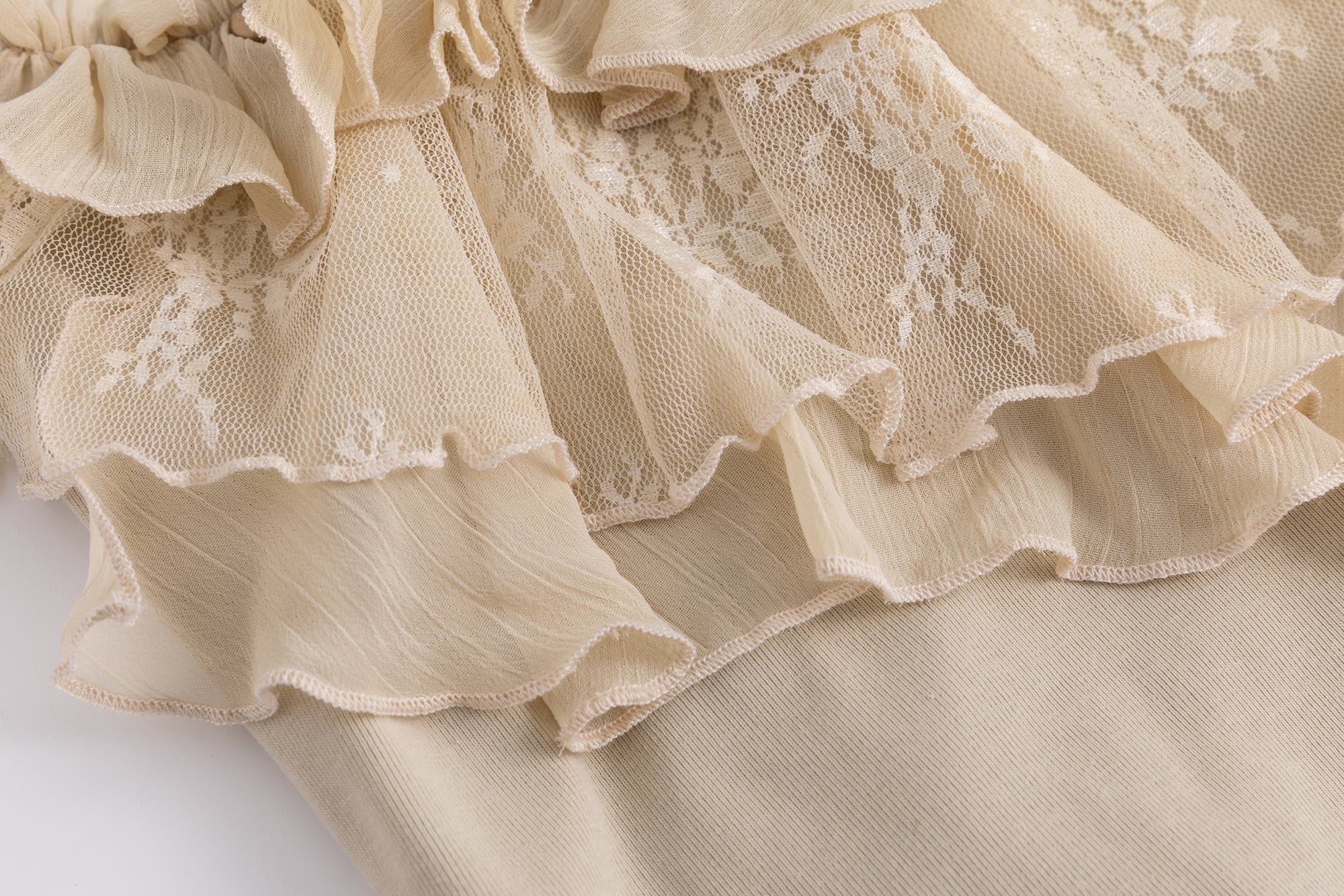 CESTNOUS Ruffled Lace Layered Beaded Camisole Top