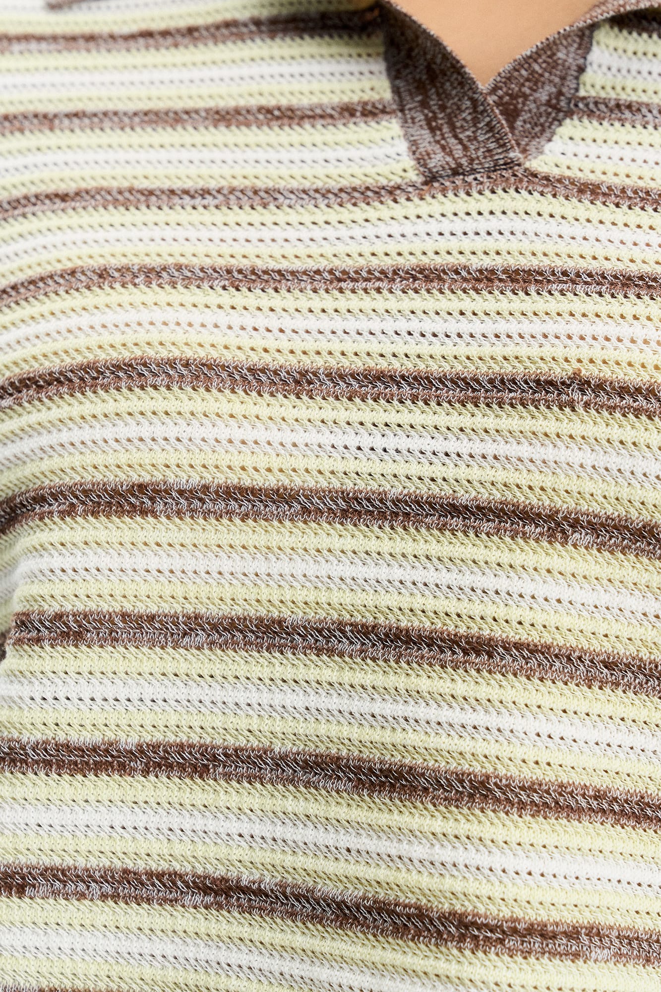 LEONSENSE Striped Pointelle Polo Knit Top