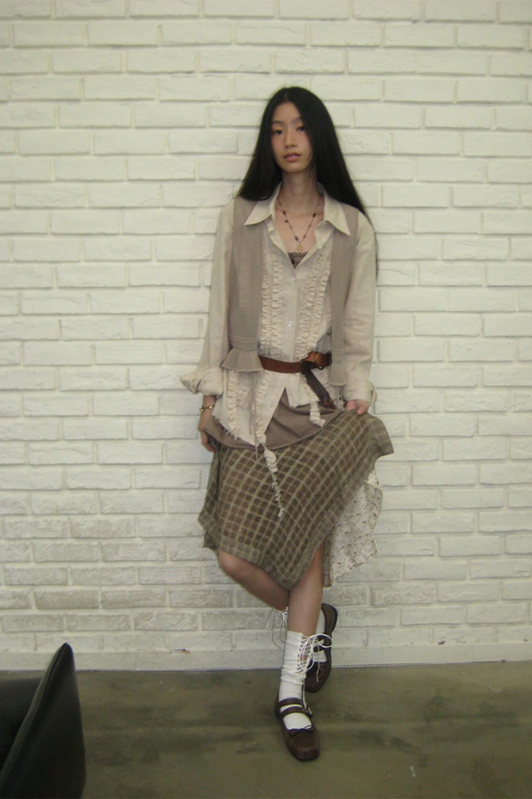 NEVERSEEZ Spliced Plaid-Toile Wrap Apron