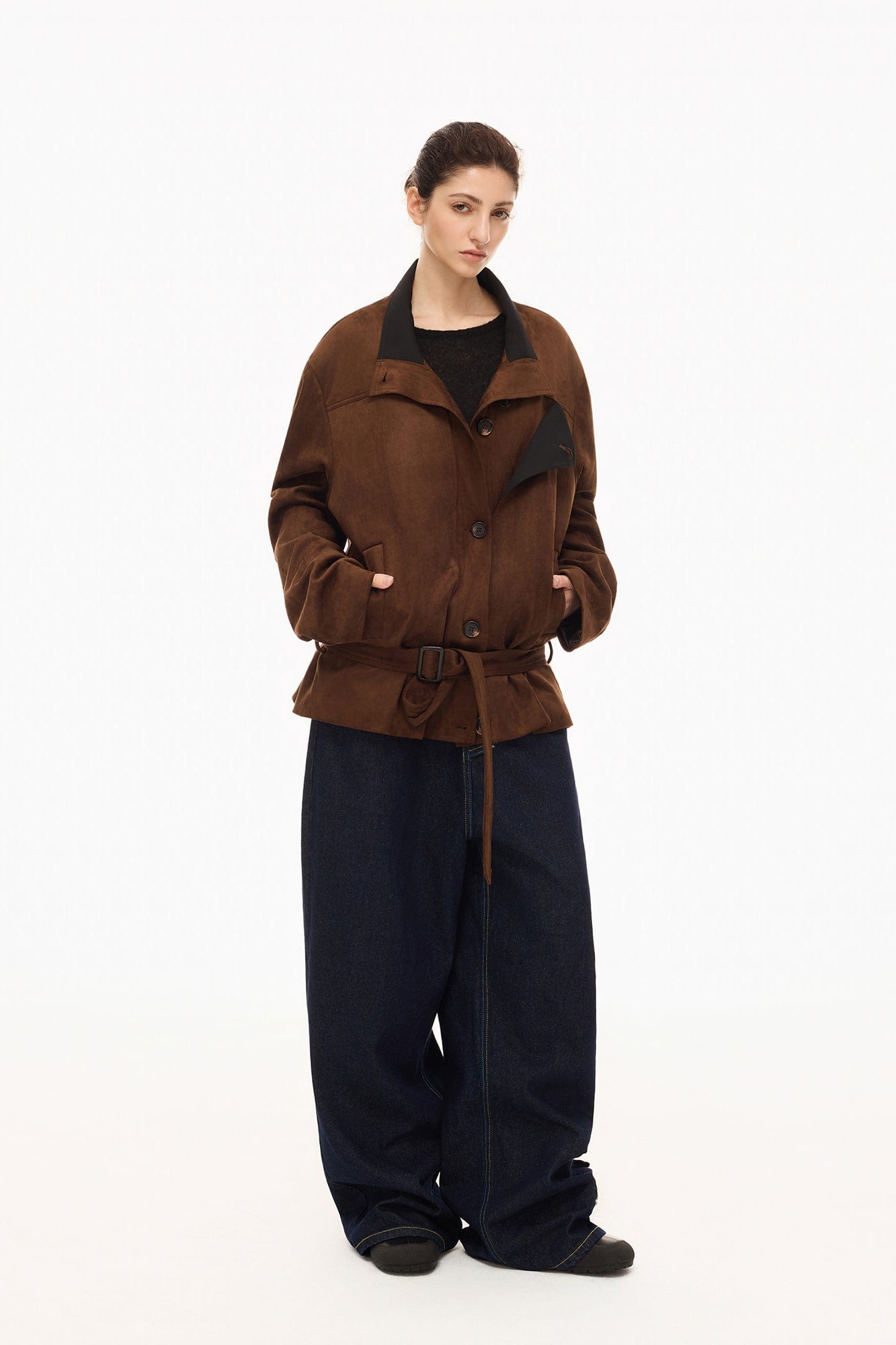 ARTIFICIAL WORLD Faux Suede Belted Jacket