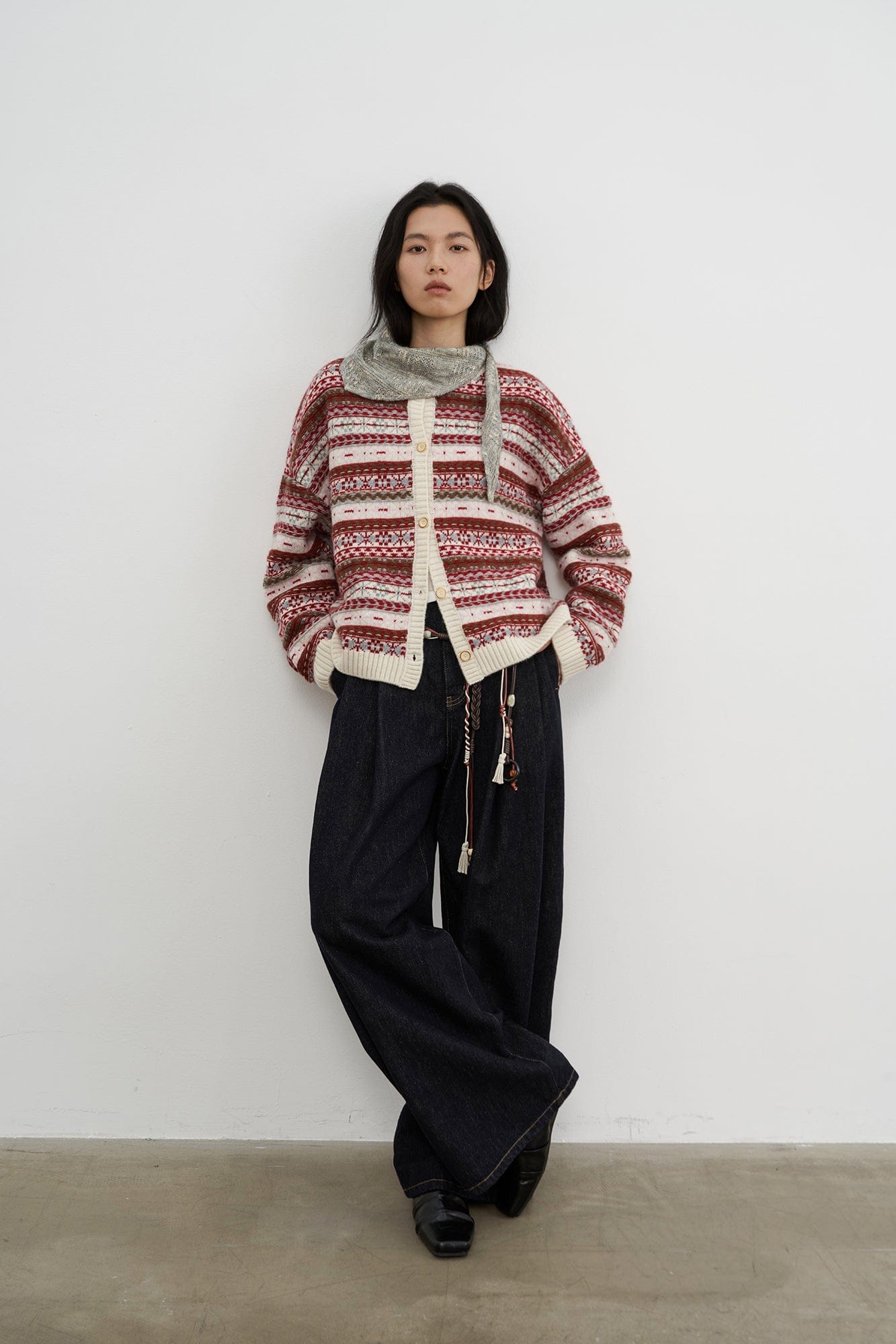 SAME FLOW Wool Fair Isle Knit Cardigan