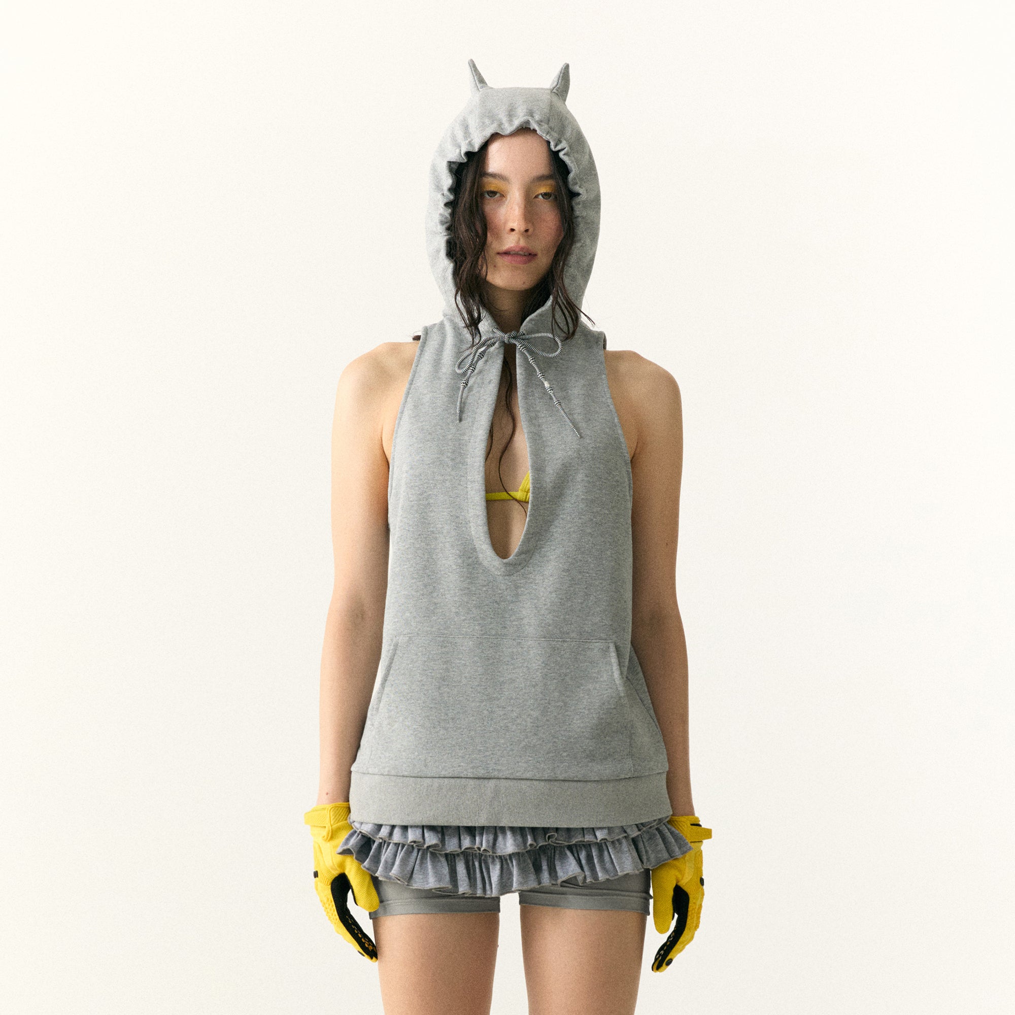 WII WIL Cat-Ear Hooded Keyhole Tank Top