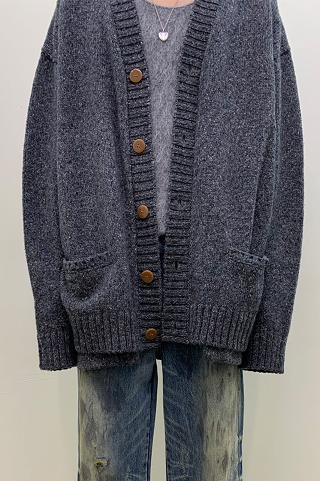 NEVERSEEZ Flecked Knit Rib-Trim Cardigan