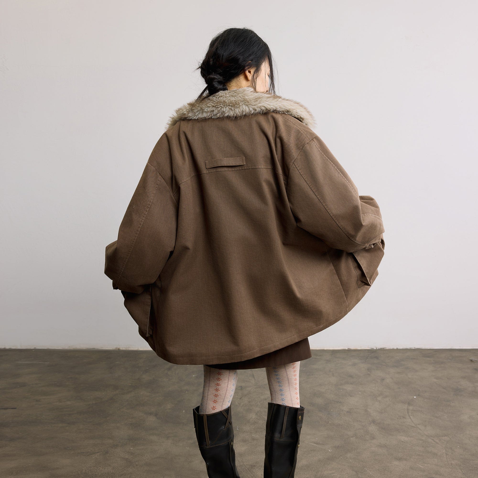 SAME FLOW Faux Fur Collar Oversized Utility Jacket