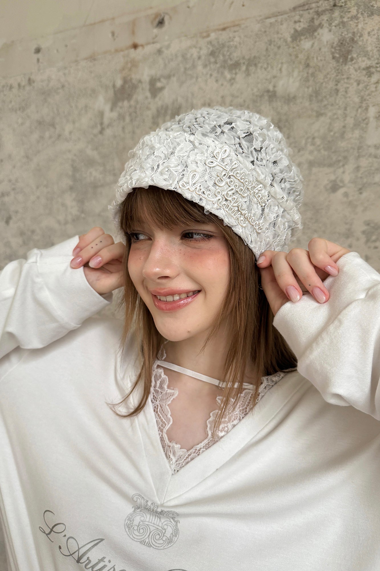 RIDK Floral Lace Script Beanie