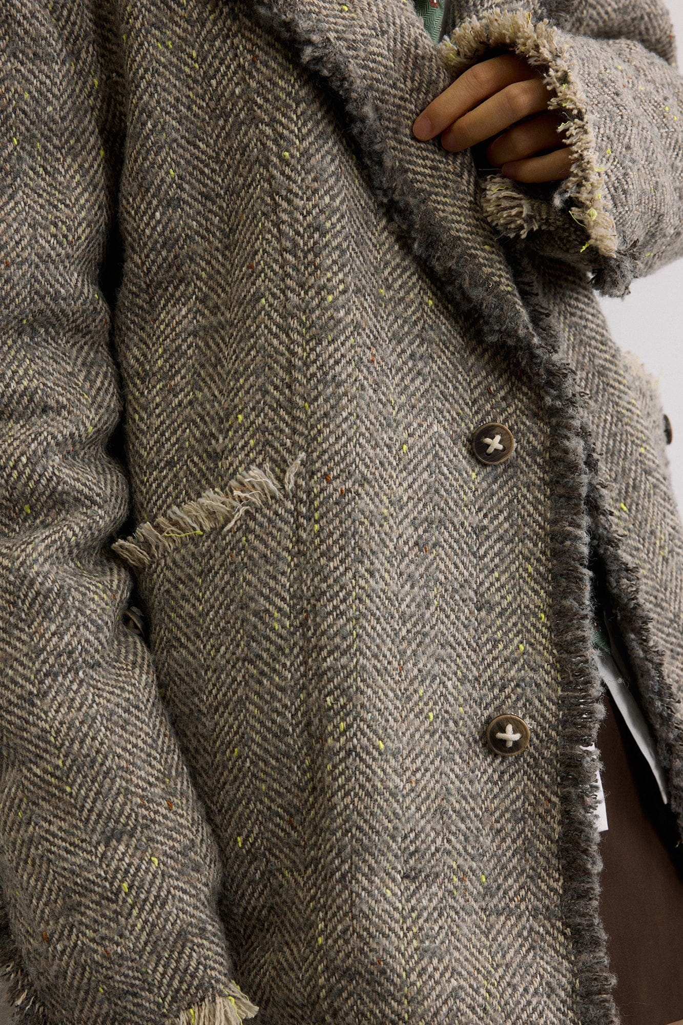 SAME FLOW Frayed Herringbone Insulated Wool-Blend Blazer