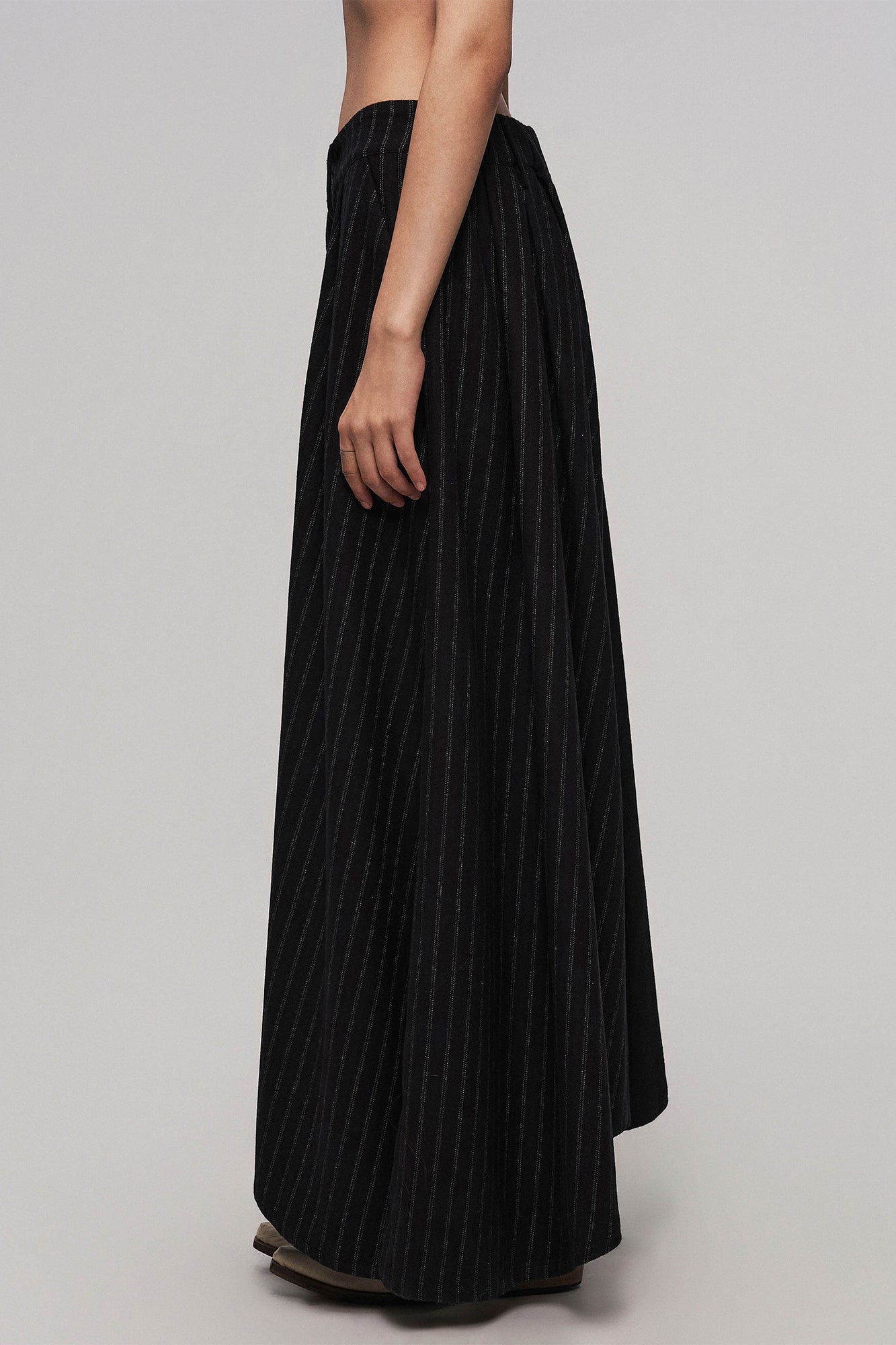 ILNya Nieternite Nifutur Asymmetrical Spliced Pleat Stripe Wide-Leg Pants Black