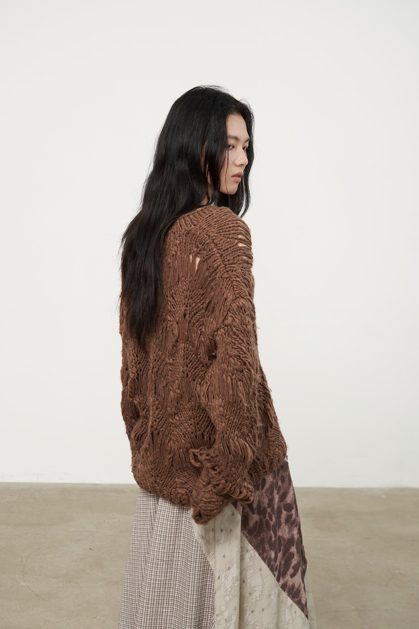 SAME FLOW Crocheted Open-Knit Pullover Sweater