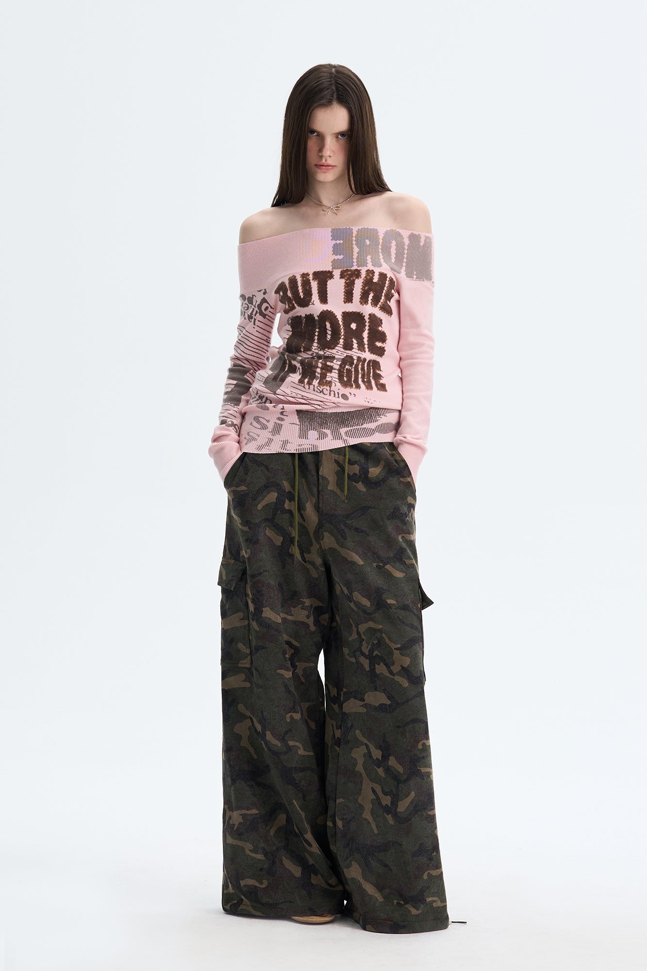 THE NEVERMORE Graphic Off-Shoulder Knit Mini Dress