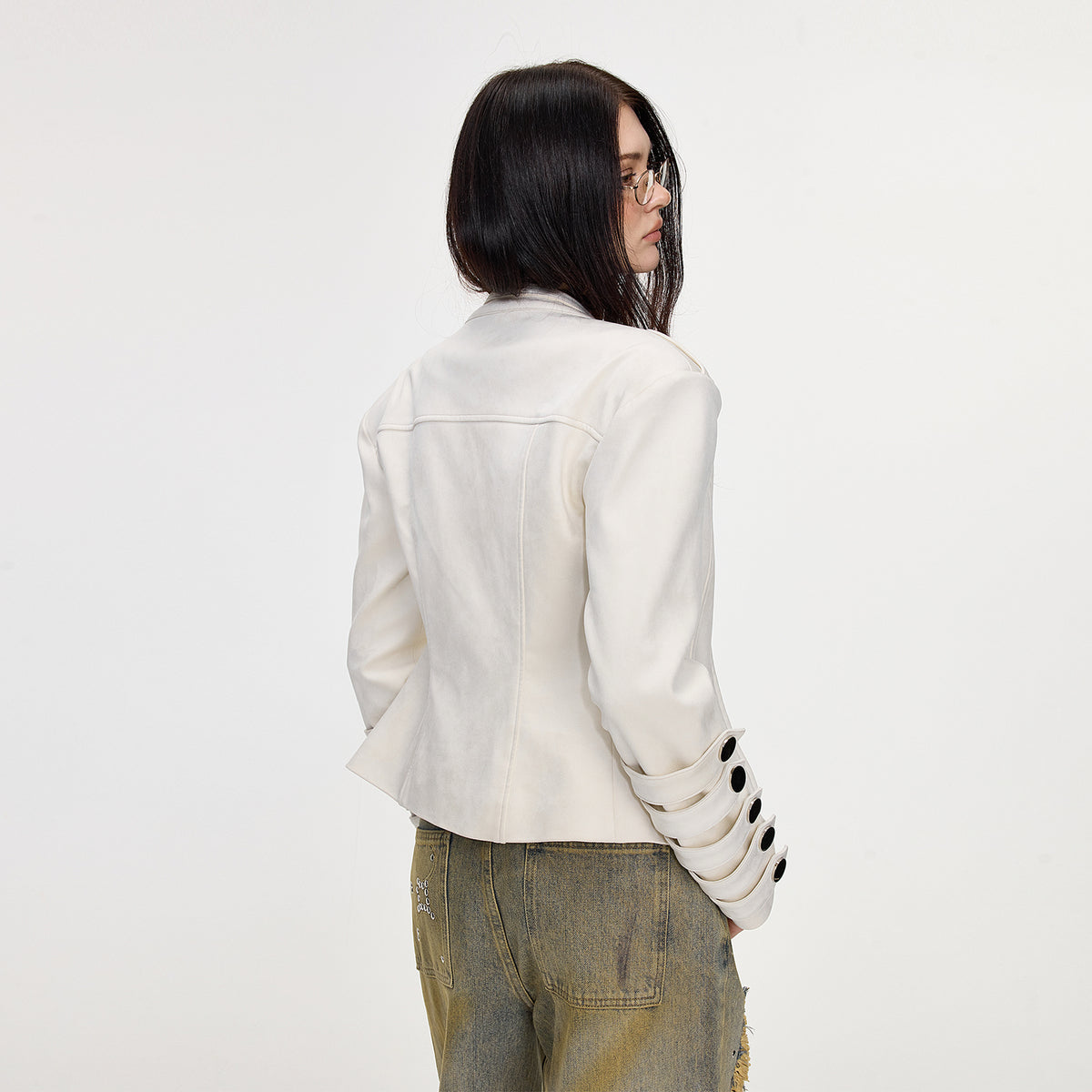 AE30 SAINT Cinched-Waist Padded-Shoulder Napoleon Jacket