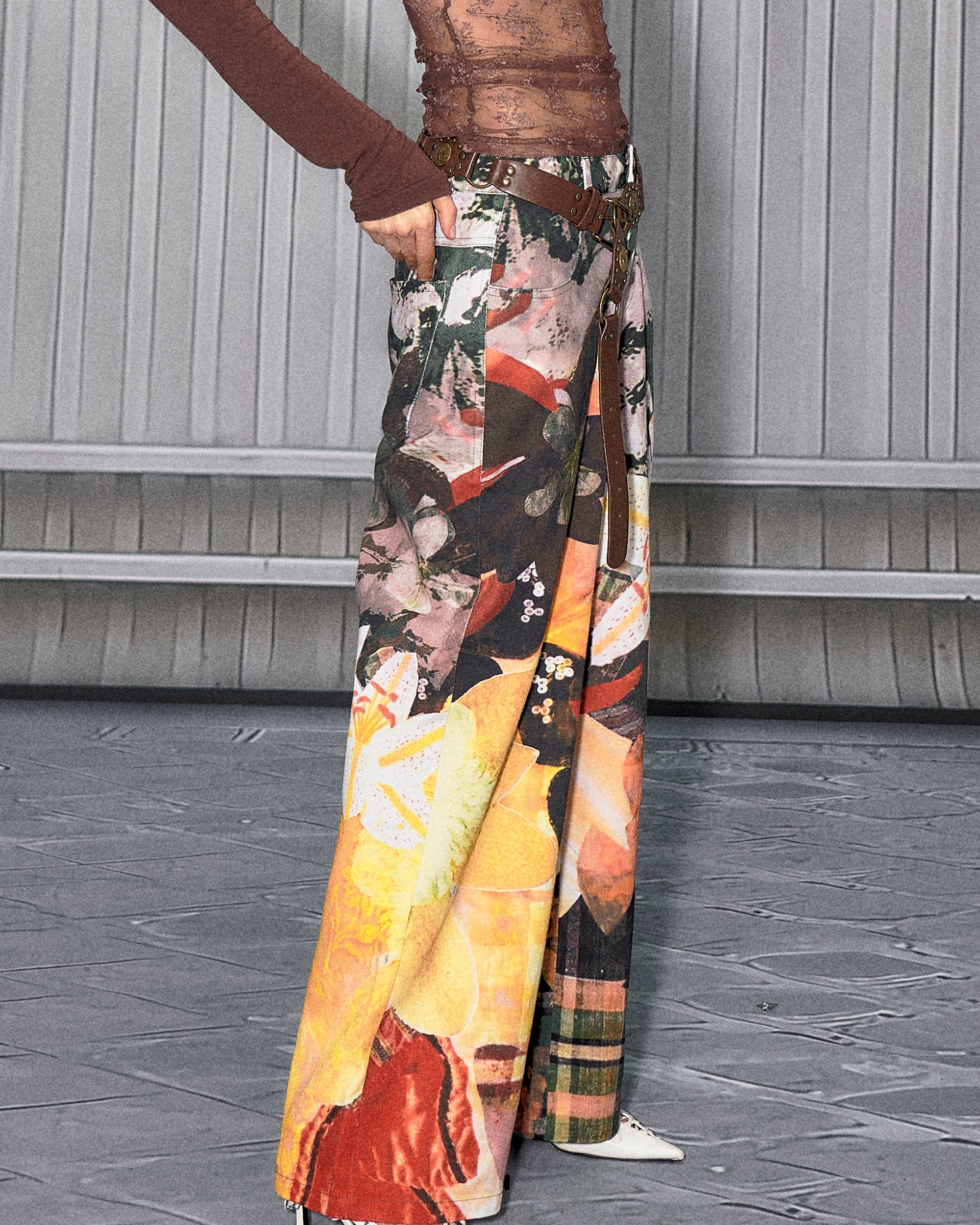 THE NEVERMORE Abstract Botanical Full-Print Wide-Leg Pants