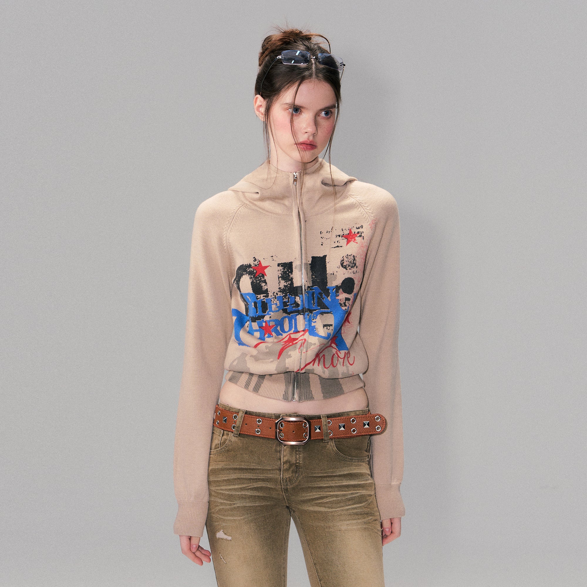 THE NEVERMORE Graphic Knit Zip-Up Hoodie