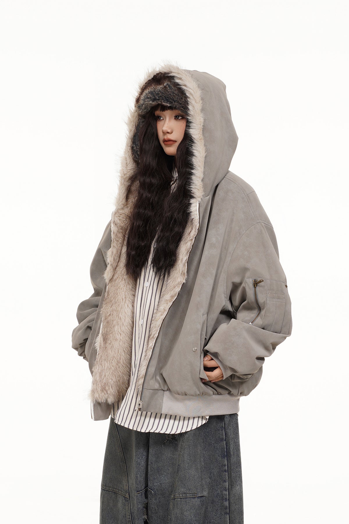 FREE CENTER Reversible Hooded Puffer Jacket