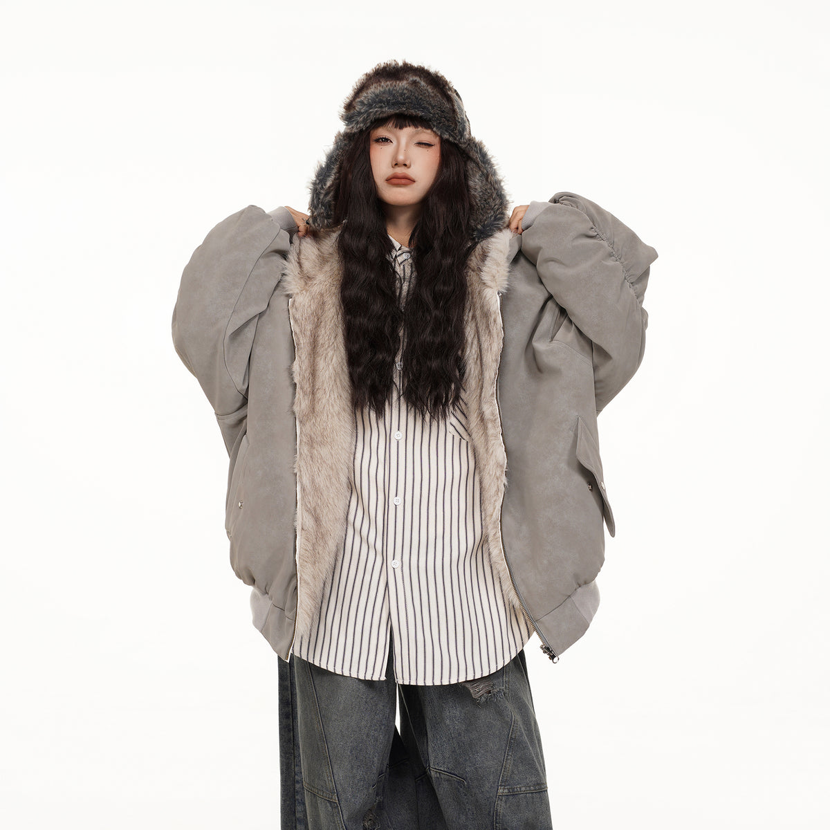 FREE CENTER Reversible Hooded Puffer Jacket