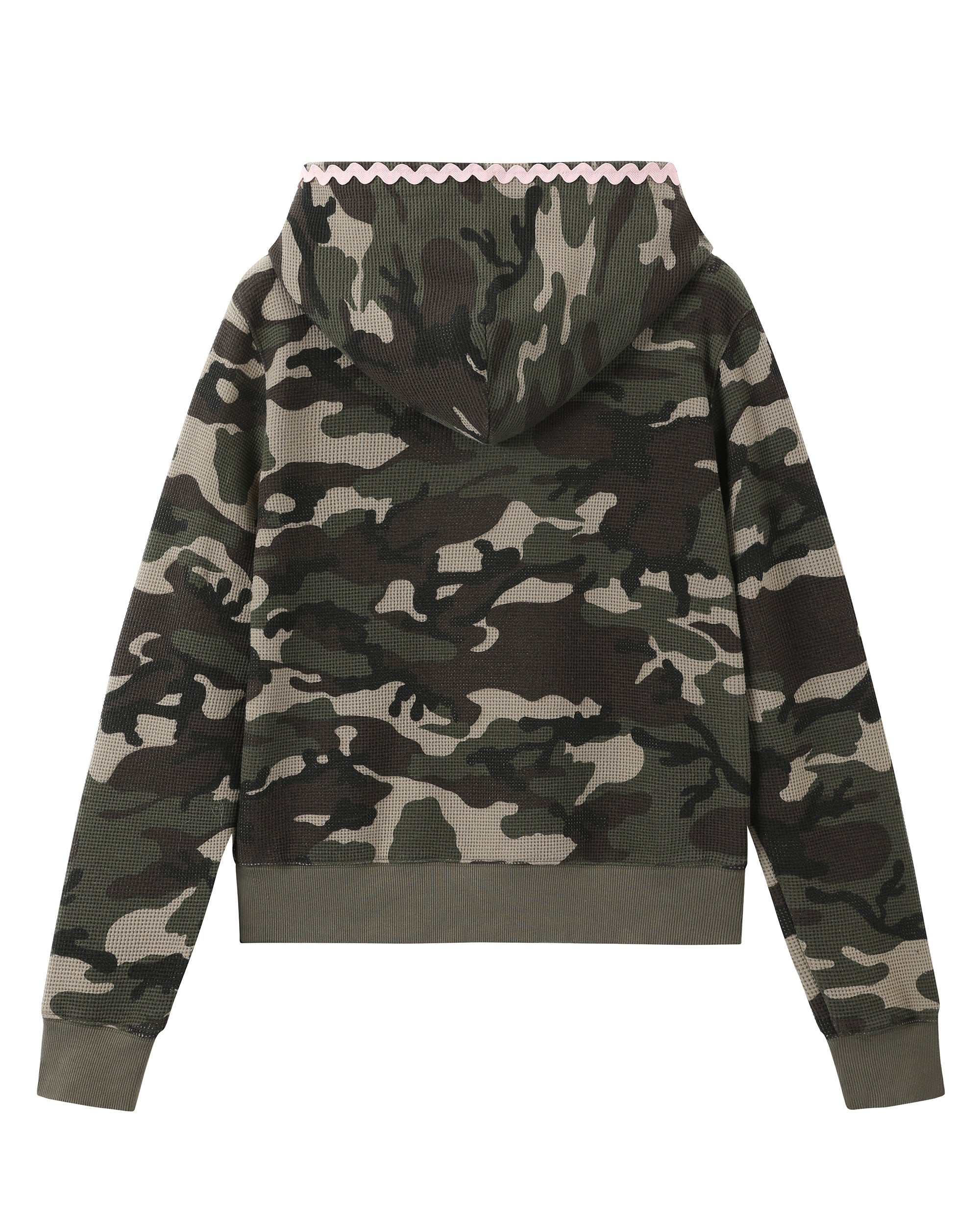 DONSMOKE Camo Wave Trim Waffle Zip-Up Hoodie