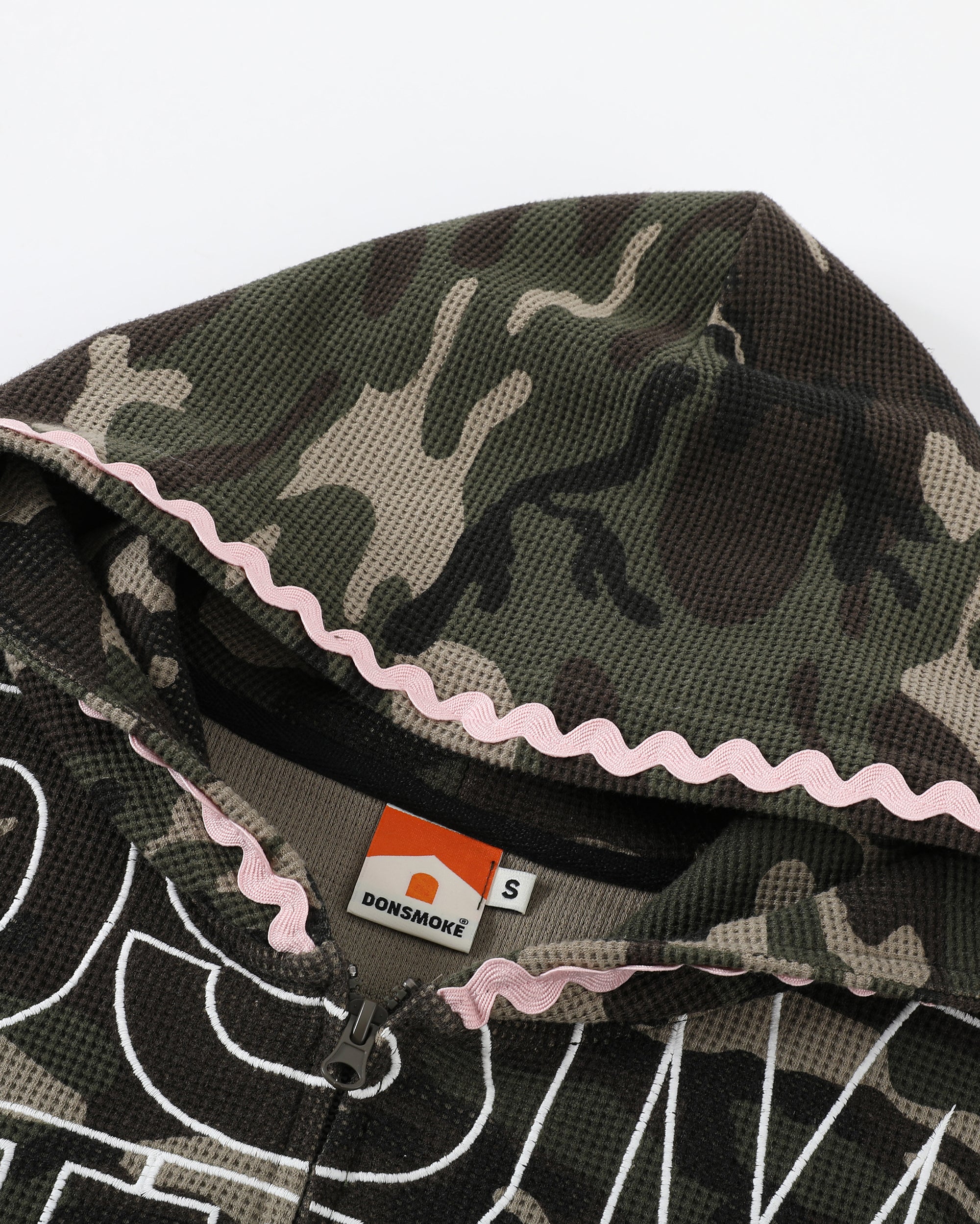 DONSMOKE Camo Wave Trim Waffle Zip-Up Hoodie