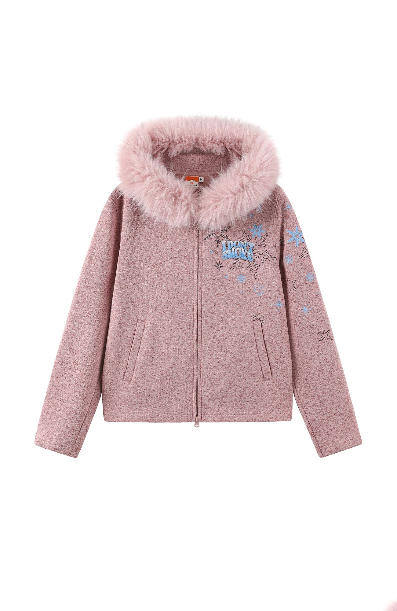 DONSMOKE Snowflake Embroidered Fleece-Lined Zip-Up Hoodie