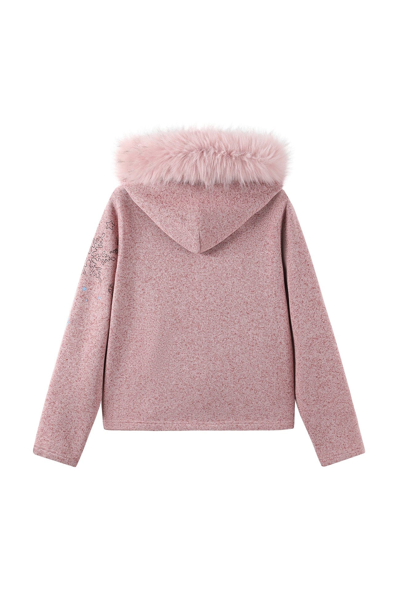 DONSMOKE Snowflake Embroidered Fleece-Lined Zip-Up Hoodie