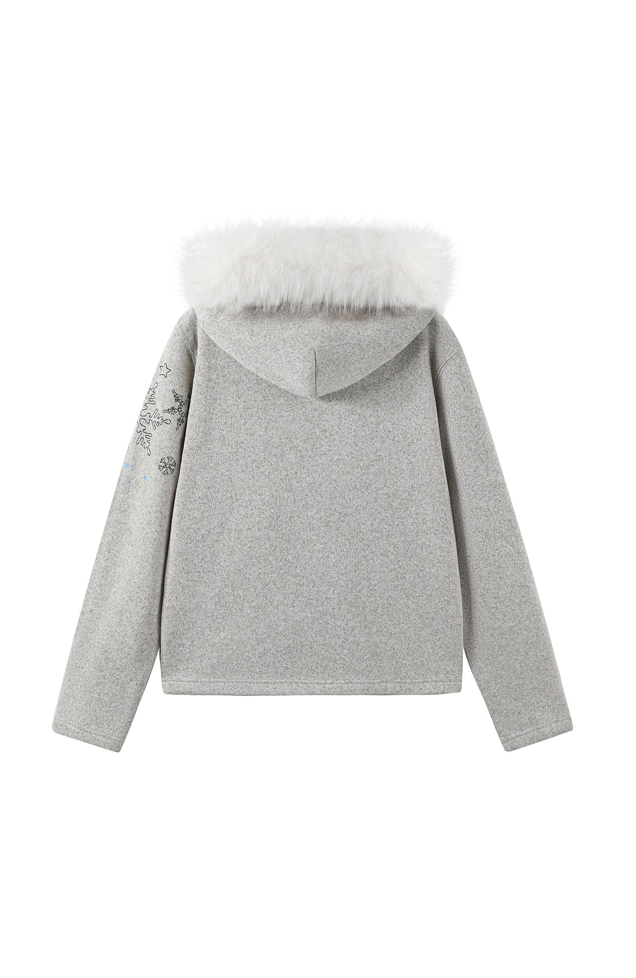 DONSMOKE Snowflake Embroidered Fleece-Lined Zip-Up Hoodie