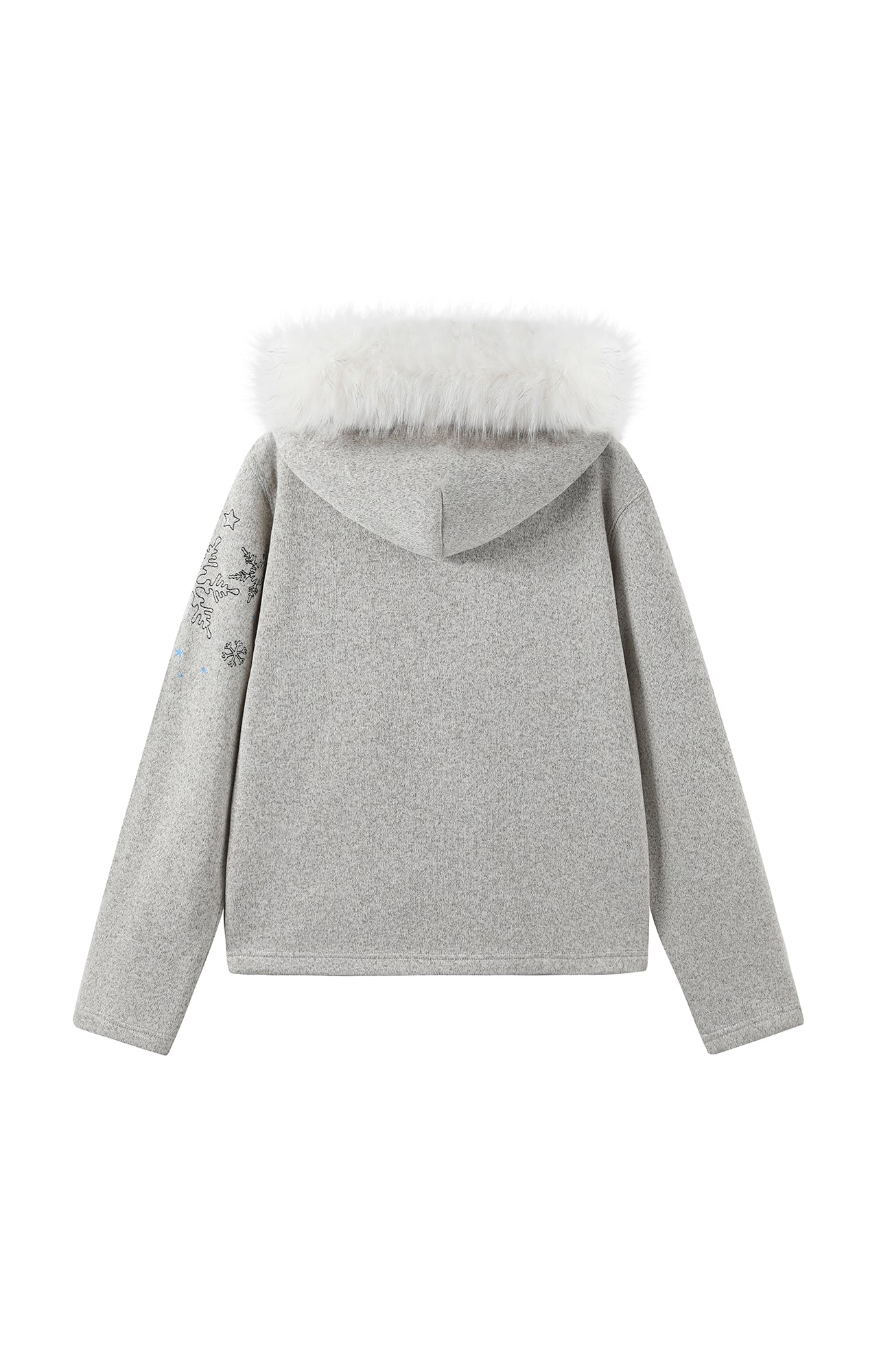 DONSMOKE Snowflake Embroidered Fleece-Lined Zip-Up Hoodie