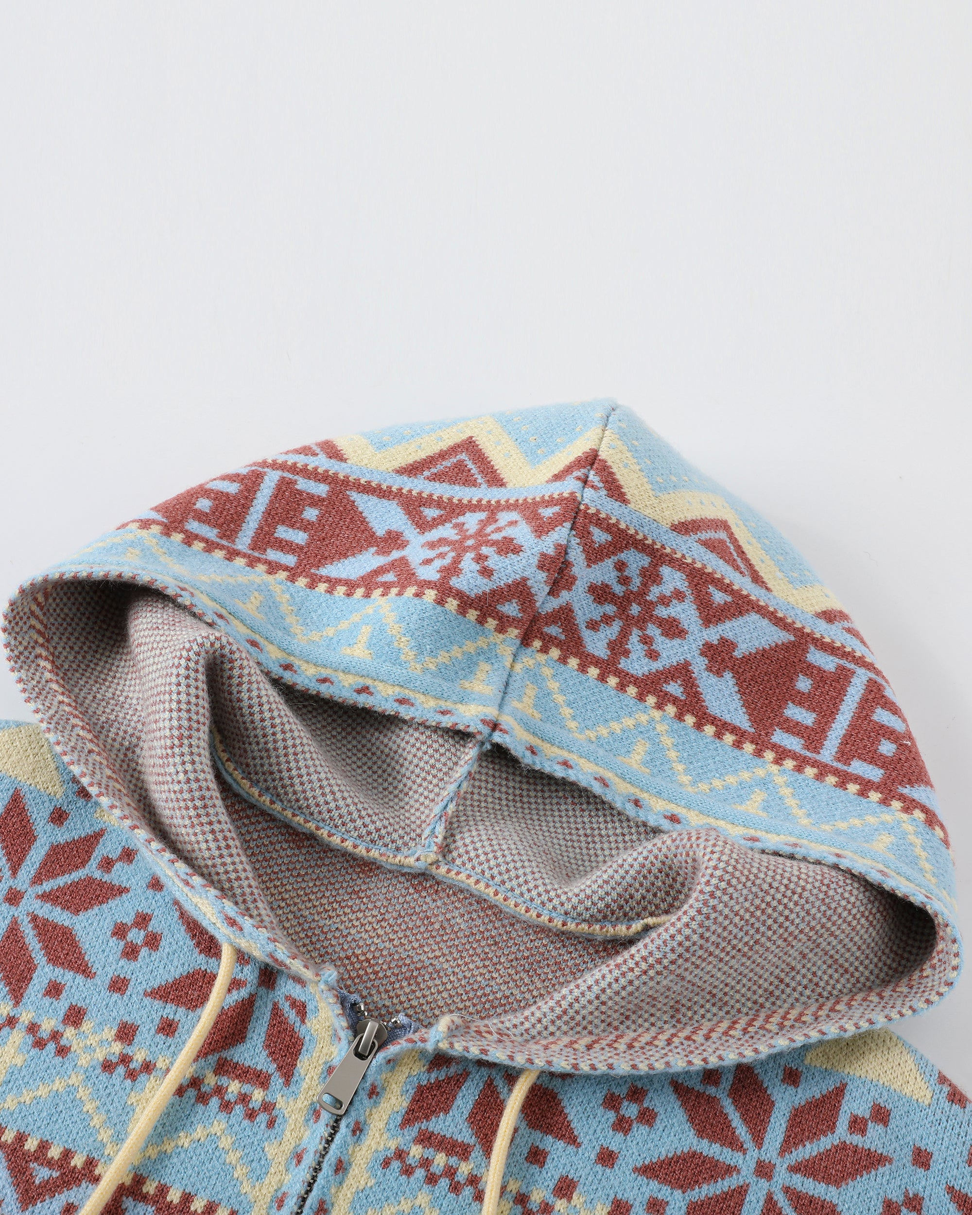 DONSMOKE Retro Fair Isle Pom Zip-Up Hoodie