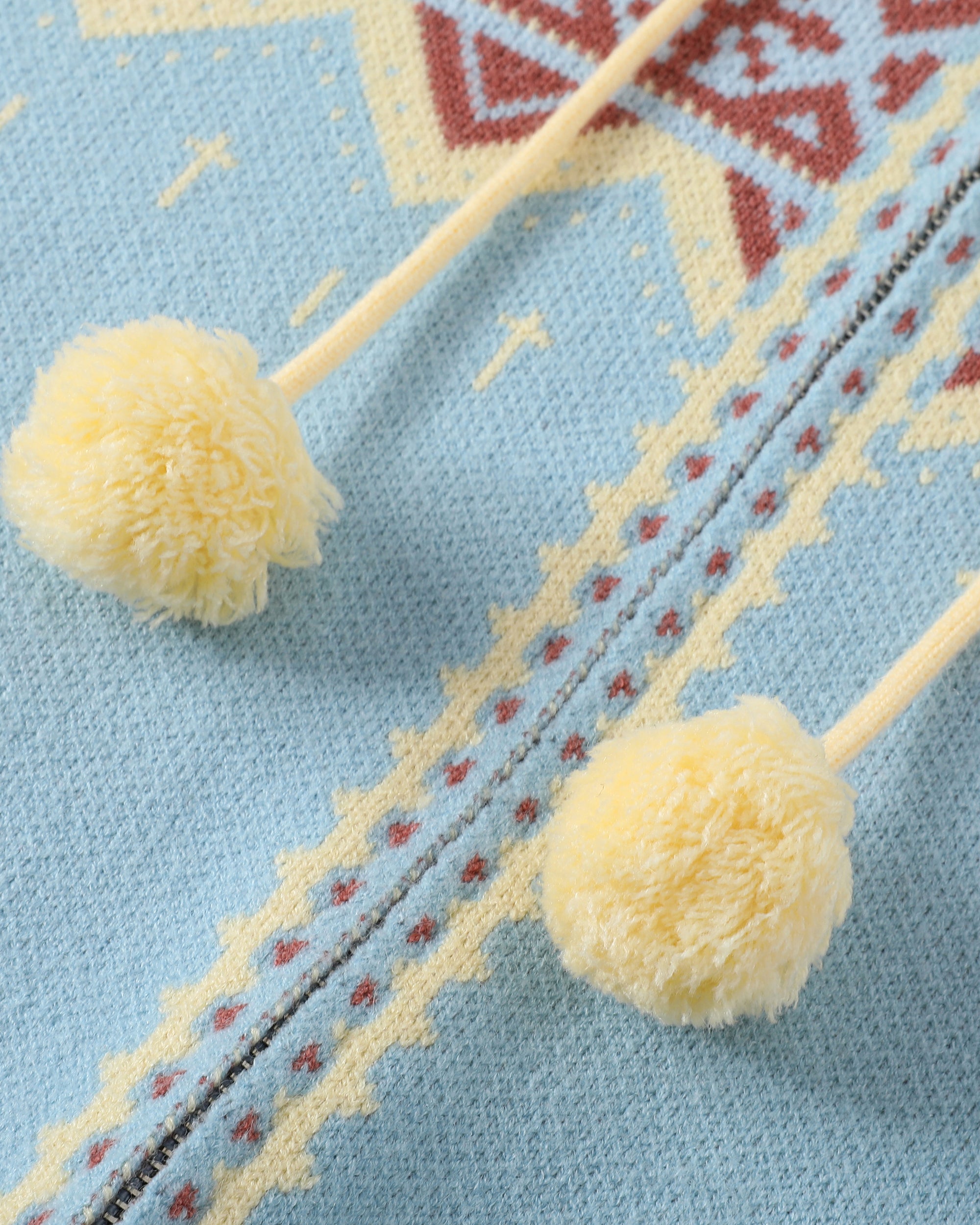 DONSMOKE Retro Fair Isle Pom Zip-Up Hoodie