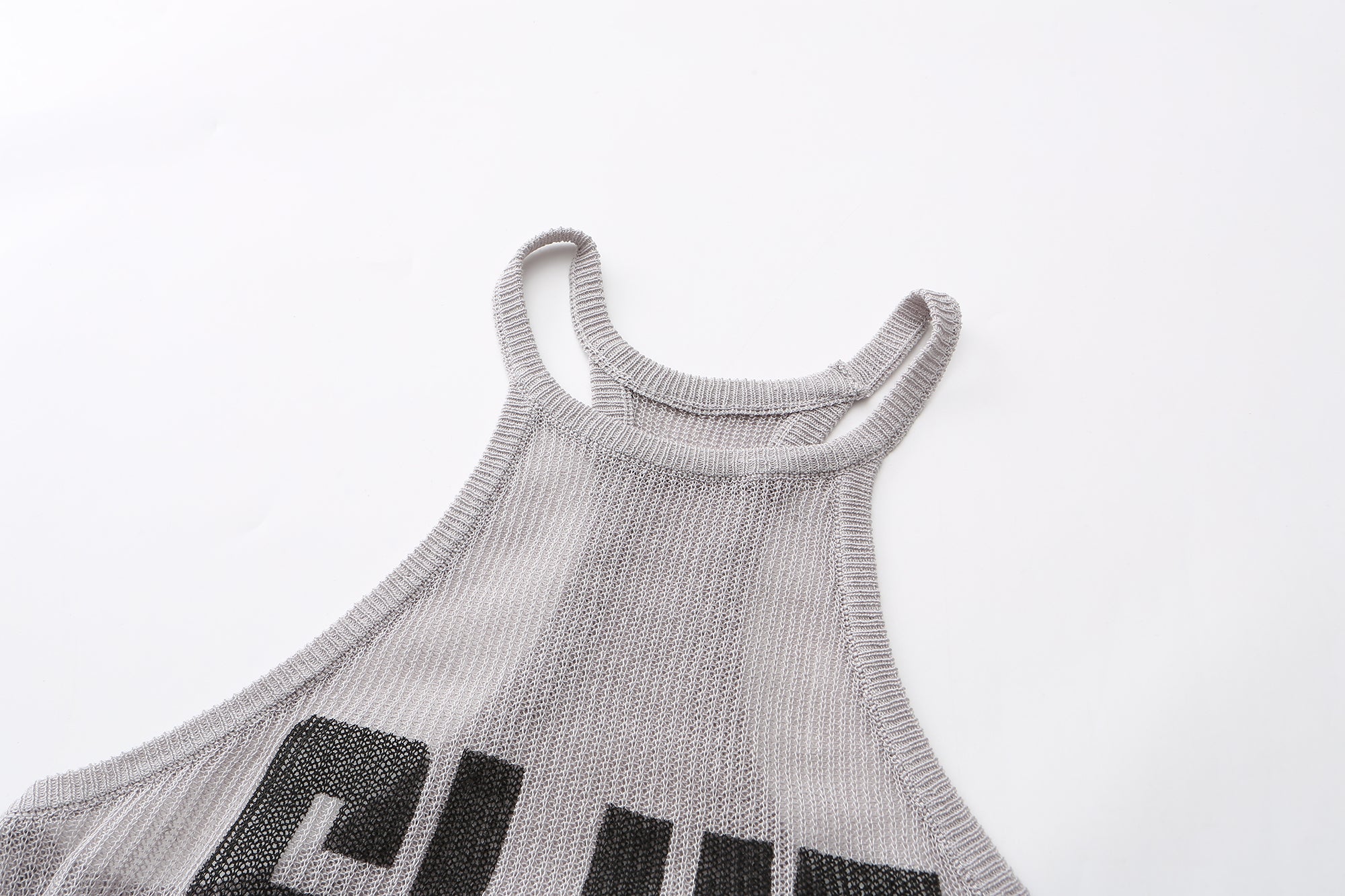 NEVER OFFEND L ANGEL Slogan Full-Print Mesh Halter Dress