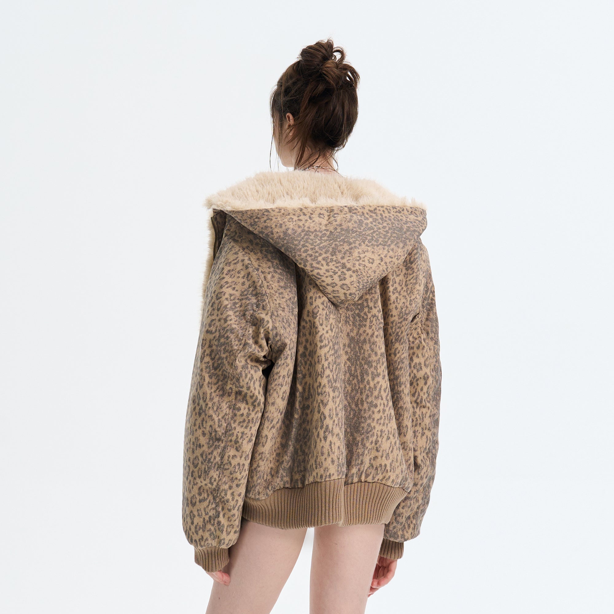 THE NEVERMORE Distressed Leopard Fleece Lined Hooded Jacket