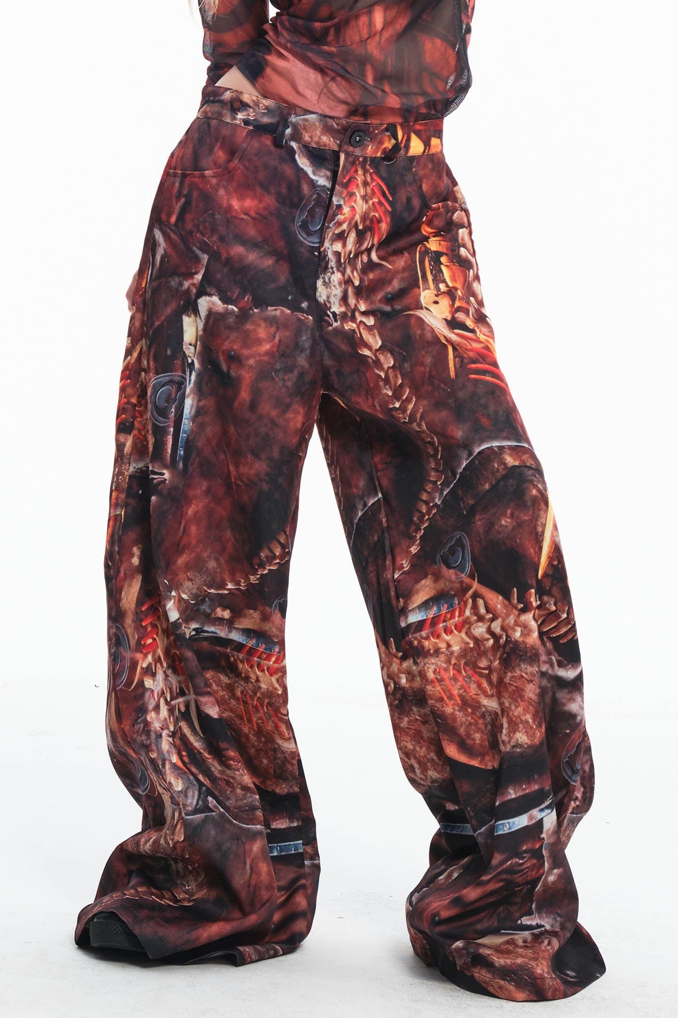 EMBRYO Tribal Skeleton Jewel Full-Print Wide-Leg Pants, premium urban and streetwear designers apparel on PROJECTISR.com, EMBRYO