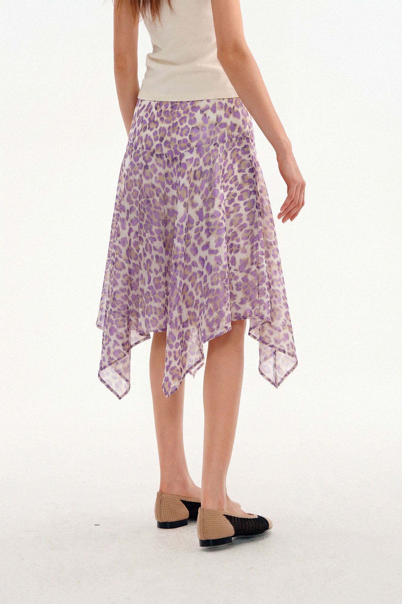 MUSE NAPS Irregular Leopard Print Flowy Midi Skirt
