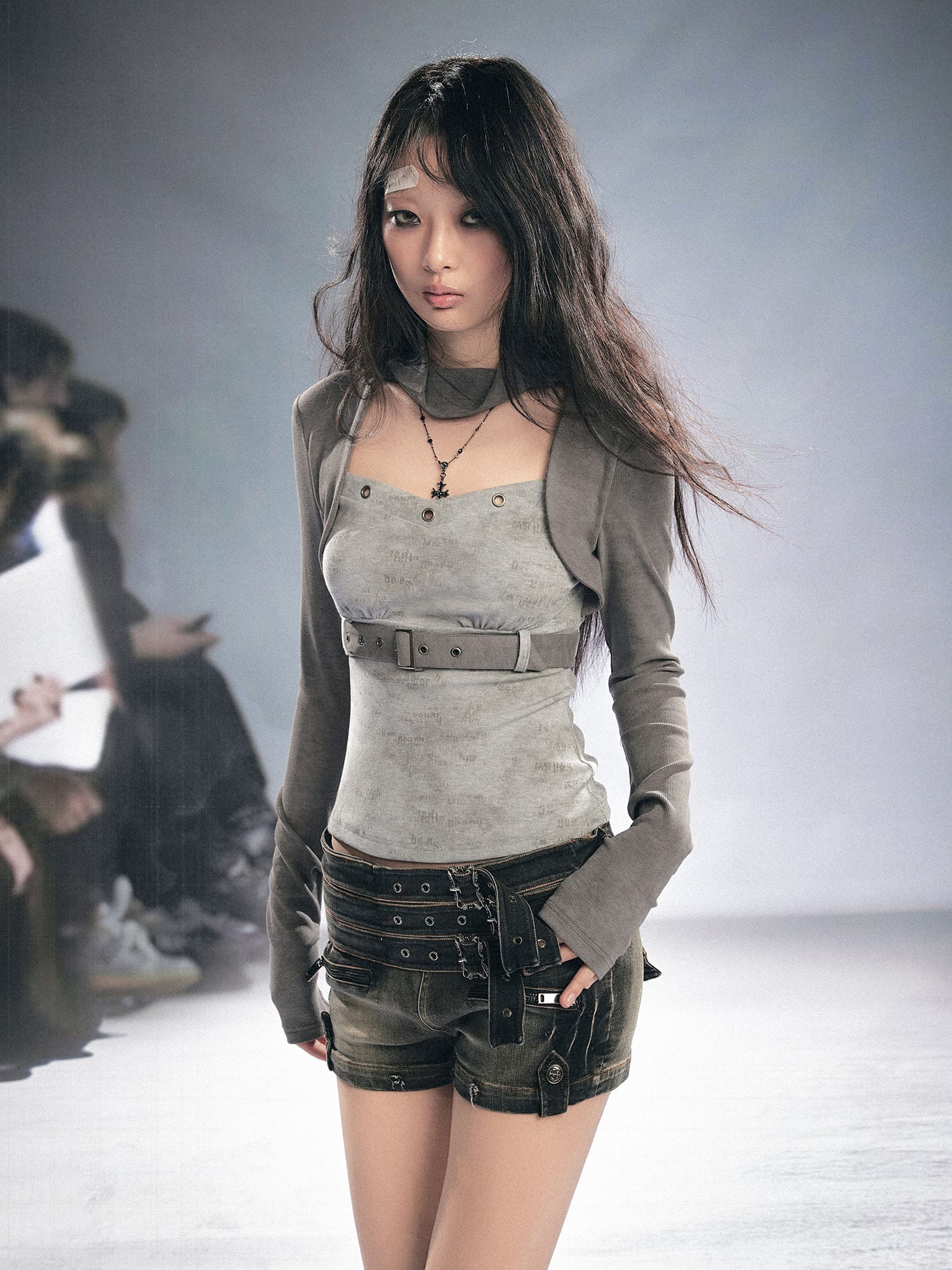 CESTNOUS Faux Layered Belted Long-Sleeve Tee