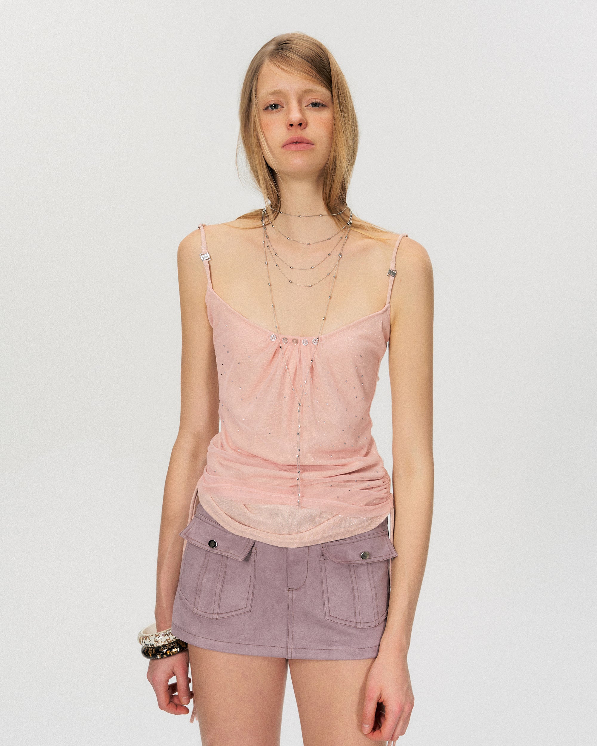 THE NEVERMORE Ruched Hem Adjustable Sequin Cami Top