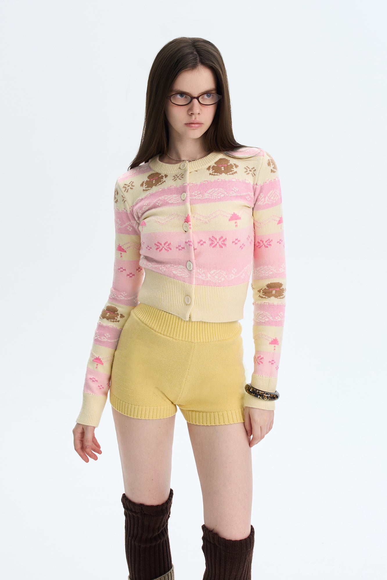 THE NEVERMORE Fair Isle Gingerbread Cropped Cardigan