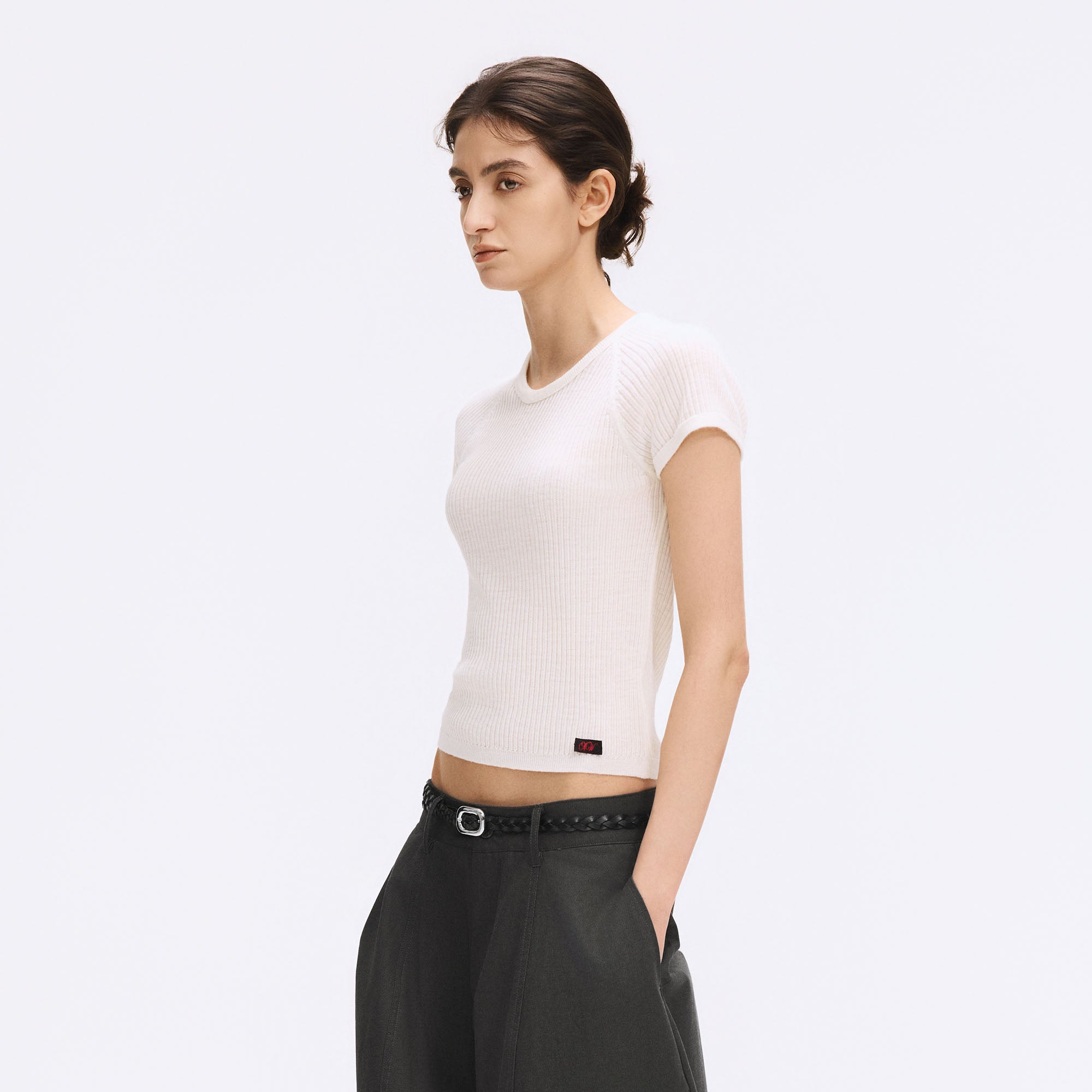 ARTIFICIAL WORLD Ribbed Slim Cropped T-Shirt