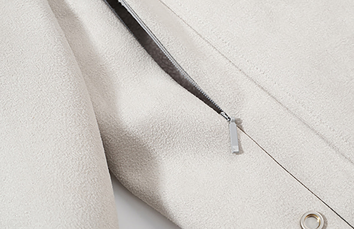 COSTUSTOOT Contrast-Collar Suede Oversized Big-Pocket Jacket