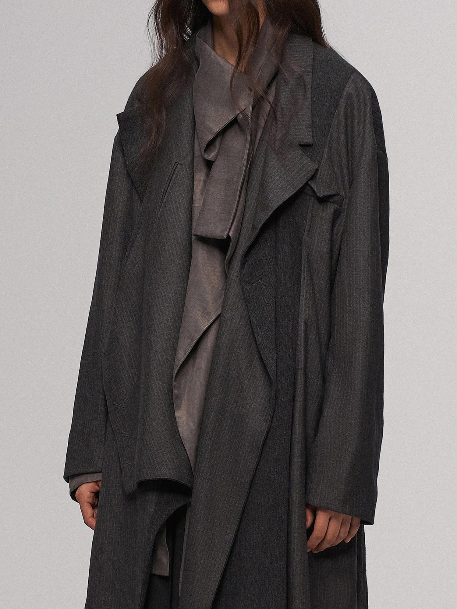 ILNya Nieternite Nifutur Asym Pinstriped Splice Long Coat
