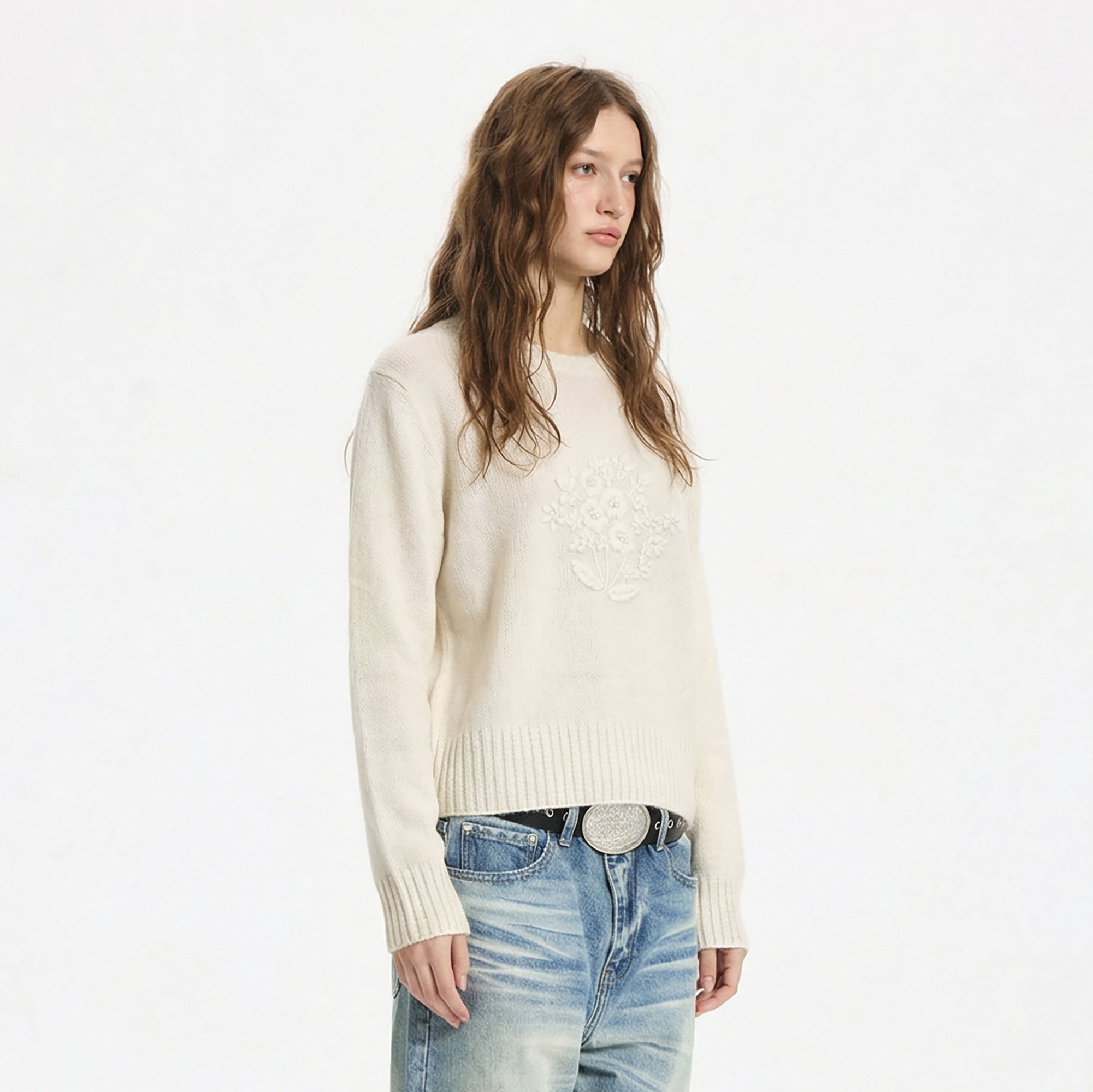 LEONSENSE Floral Embroidered Wool-Blend Sweater