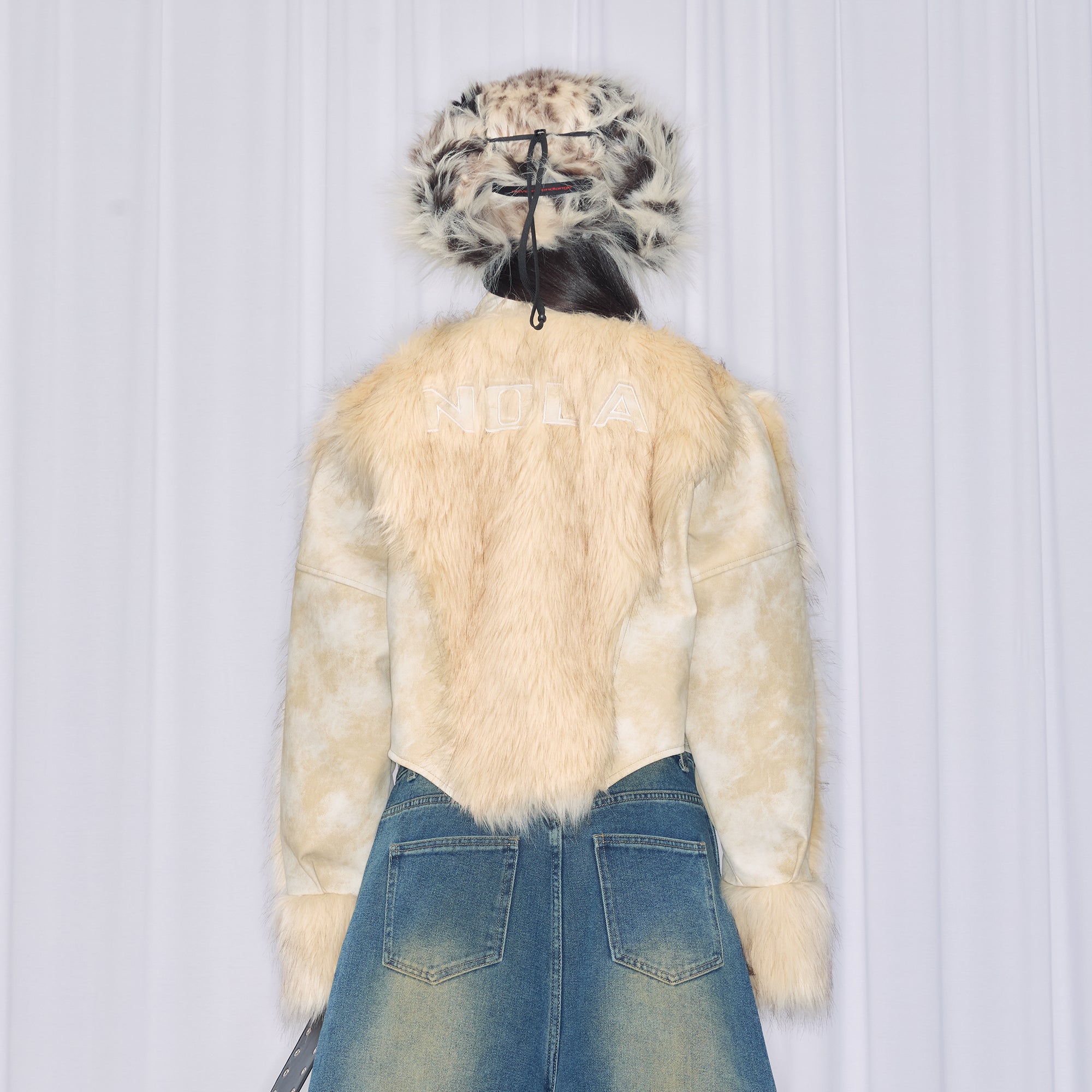 NEVER OFFEND L ANGEL Paneled Faux-Leather & Shag Fur Jacket